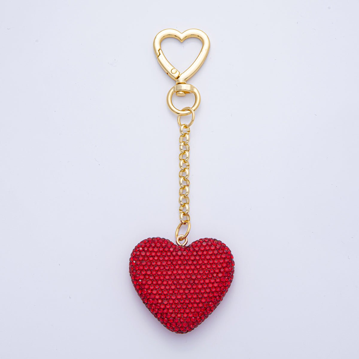 18K Gold Filled White, Red, Pink Bedazzled Heart Bag Charm Keychain Push Gate Key Ring | WB - 00255 ~ WB - 00257 - DLUXCA