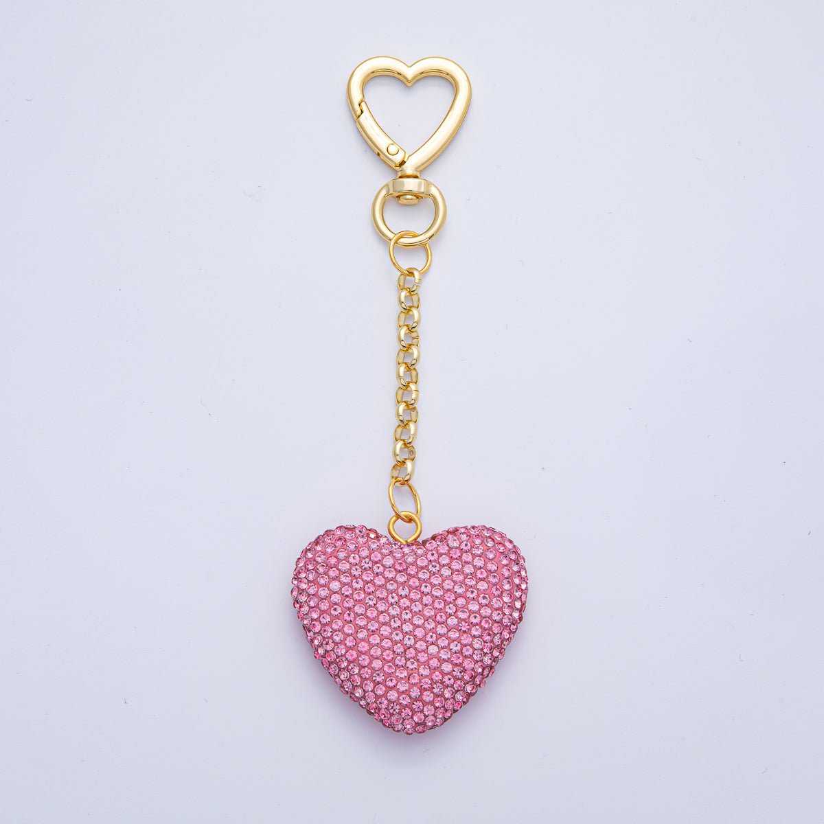 18K Gold Filled White, Red, Pink Bedazzled Heart Bag Charm Keychain Push Gate Key Ring | WB - 00255 ~ WB - 00257 - DLUXCA