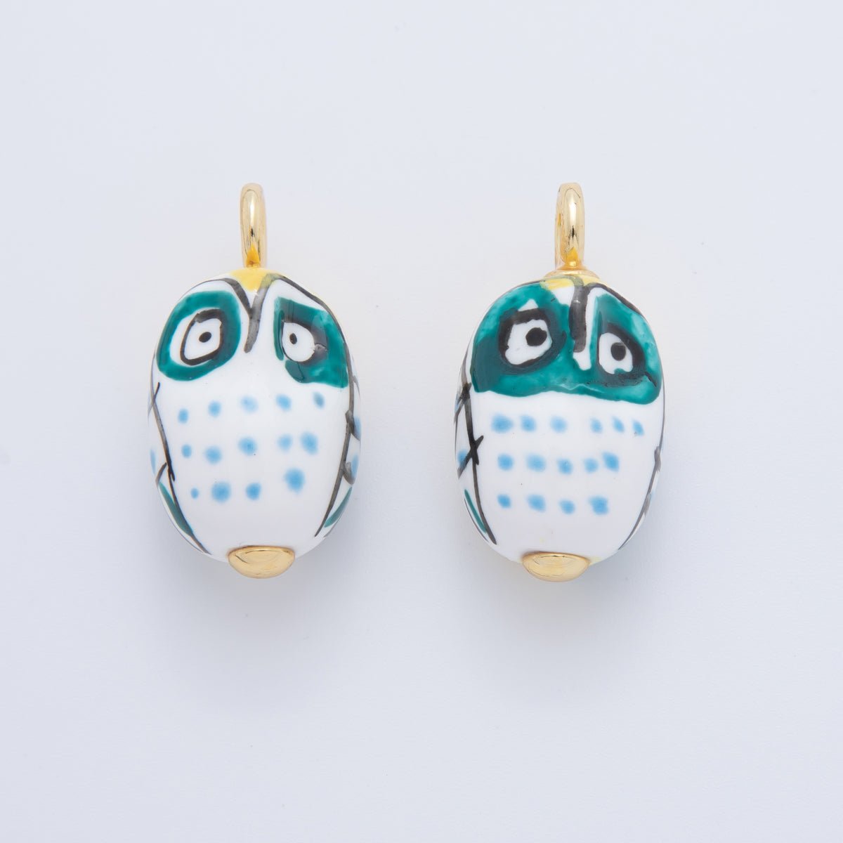 18K Gold Filled White, Red,Yellow, Blue Owl Bird Animal Ceramic Drop Pendant | AF696 AF697 - DLUXCA