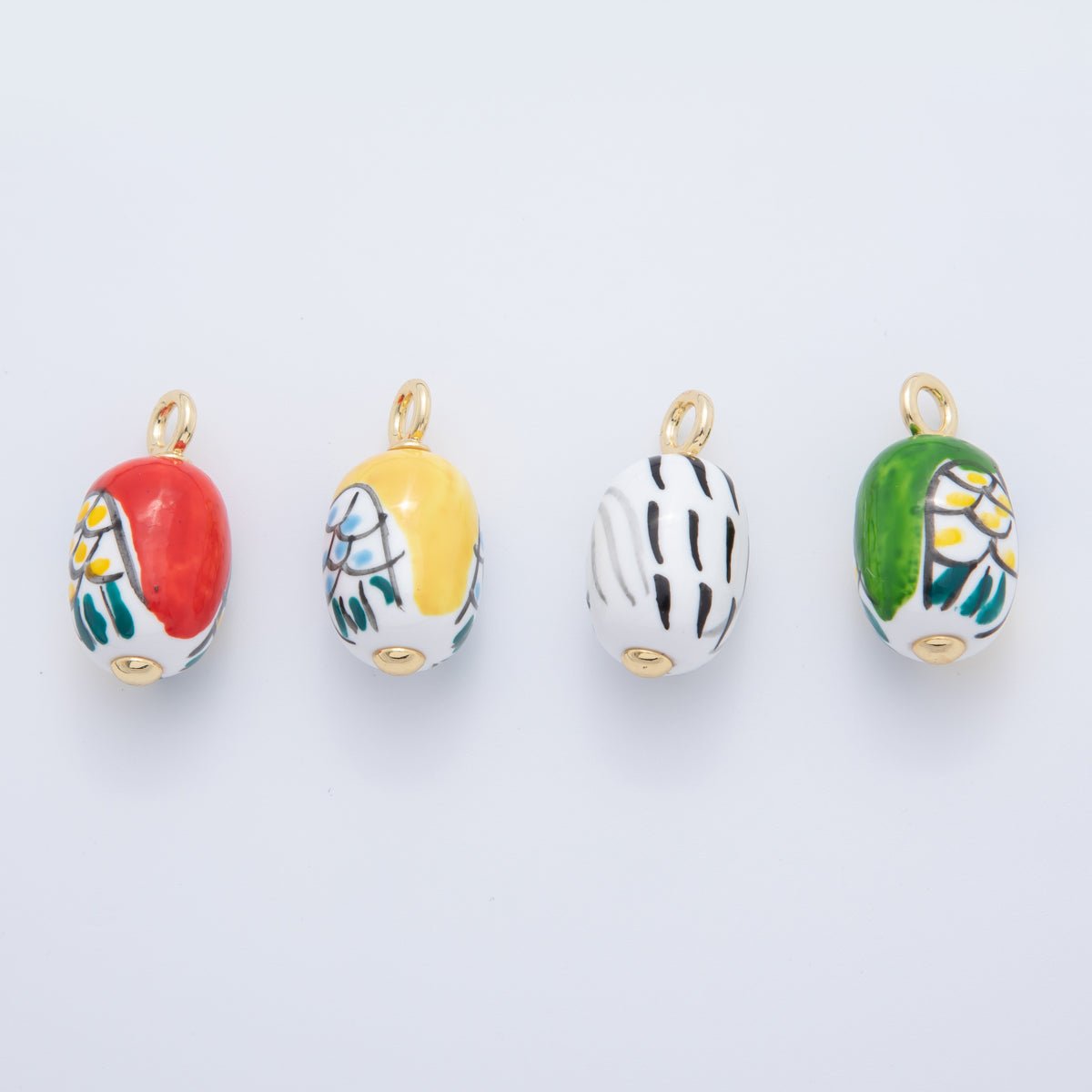 18K Gold Filled White, Red,Yellow, Blue Owl Bird Animal Ceramic Drop Pendant | AF696 AF697 - DLUXCA