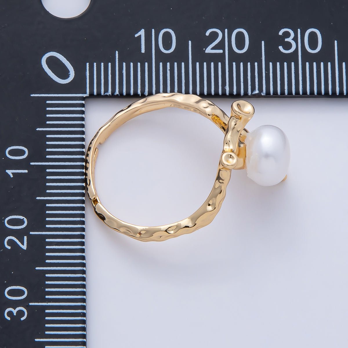 18K Gold Filled White Shell Pearl Hammered Statement Branch Ring | O790 - DLUXCA