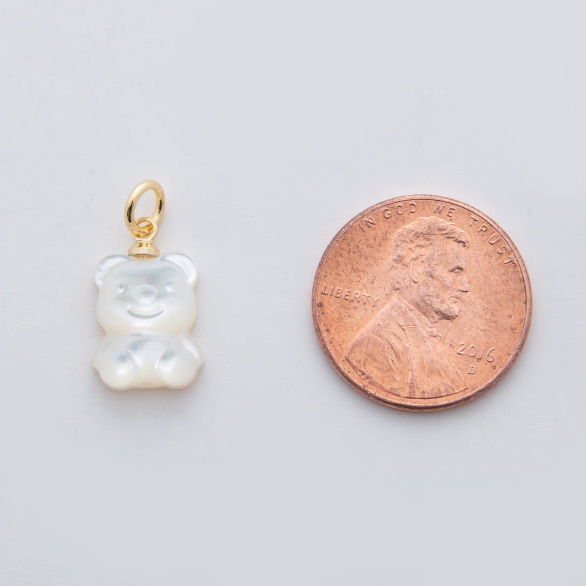 18K Gold Filled White Shell Pearl Teddy Bear Charm | AF295 - DLUXCA
