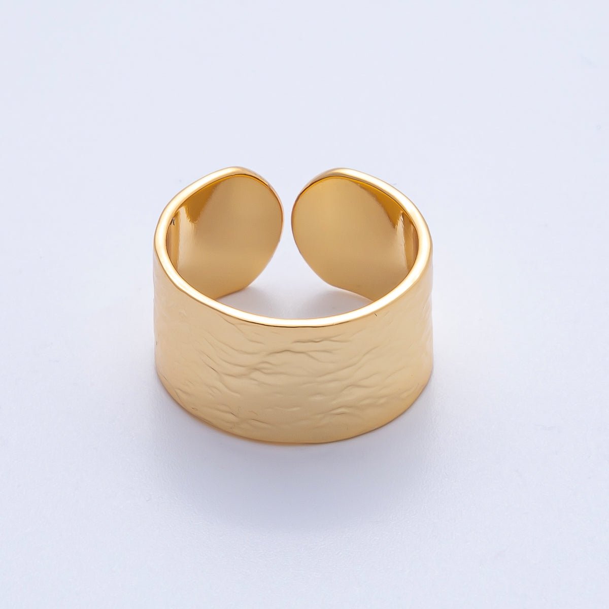 18K Gold Filled Wide Hammered Geometric Band Ring | O803 - DLUXCA