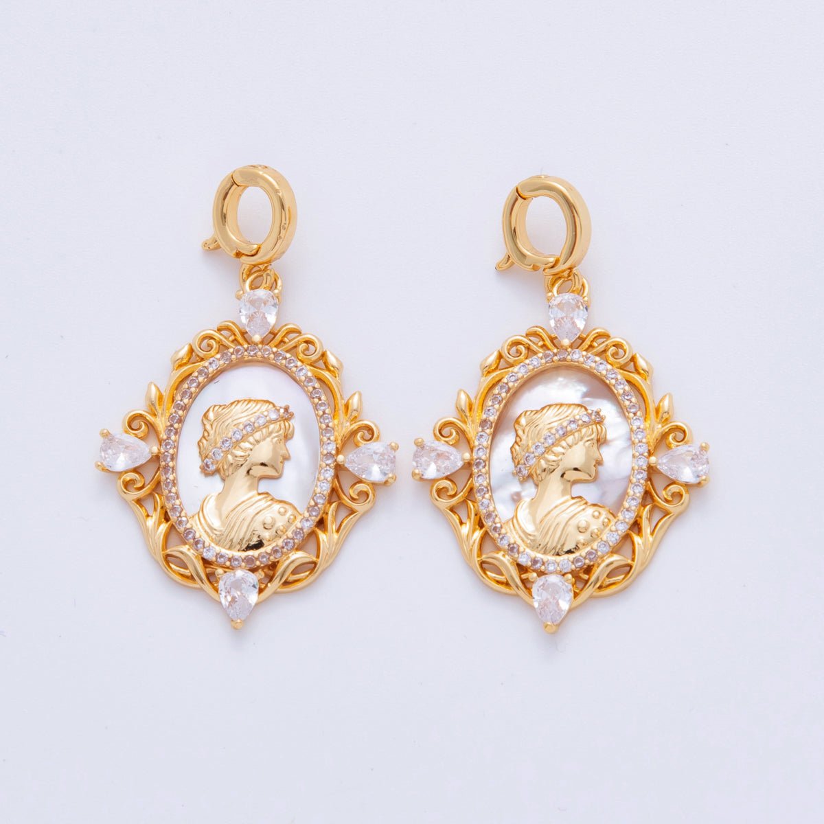 18K Gold Filled Women Silhouette Shell Pearl Artisan Drop Snap Bail Pendant | AH709