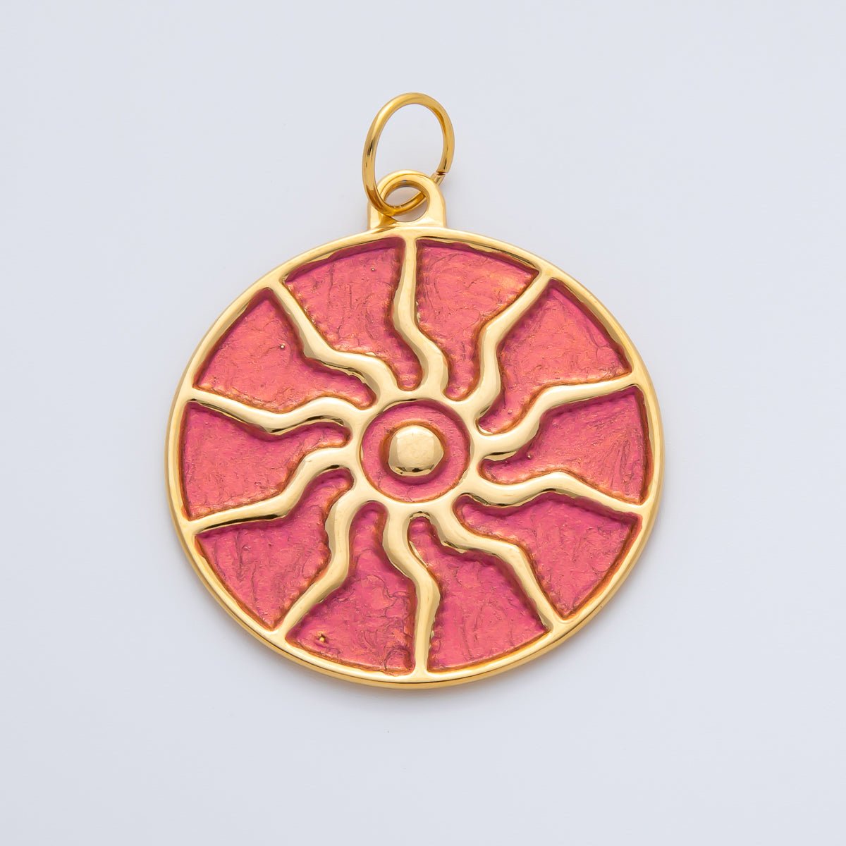 18K Gold Plated 45mm Red Enamel Solar Eclipse Medallion Charm | AF1418 - DLUXCA