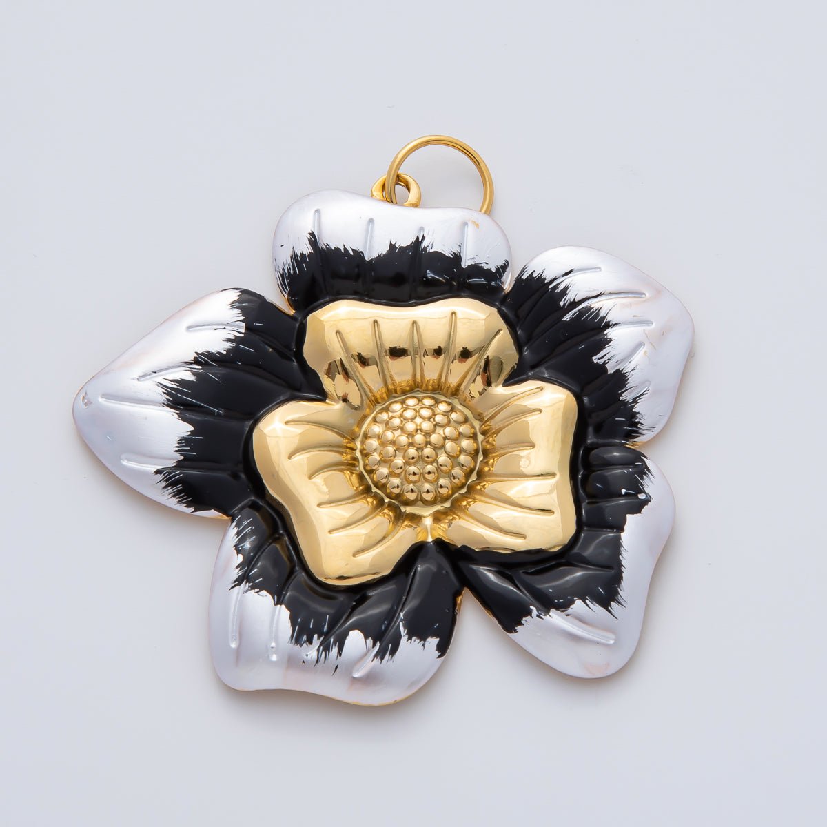 18K Gold Plated 51mm Blue, Pink, Black Enamel Blooming Flower Charm | AF1421 AF1422 - DLUXCA