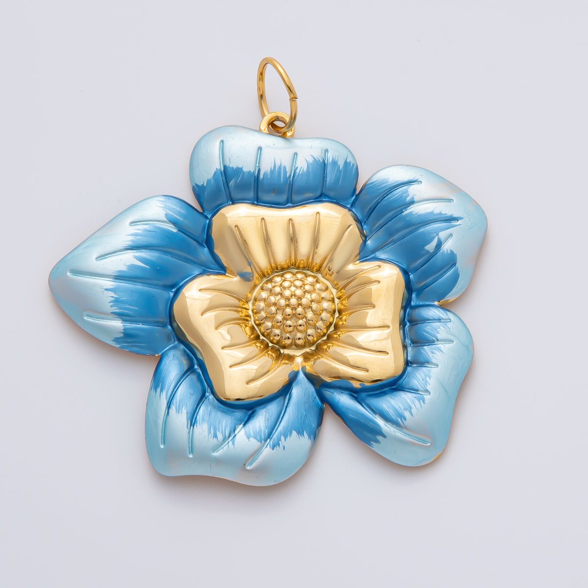 18K Gold Plated 51mm Blue, Pink, Black Enamel Blooming Flower Charm | AF1421 AF1422 - DLUXCA