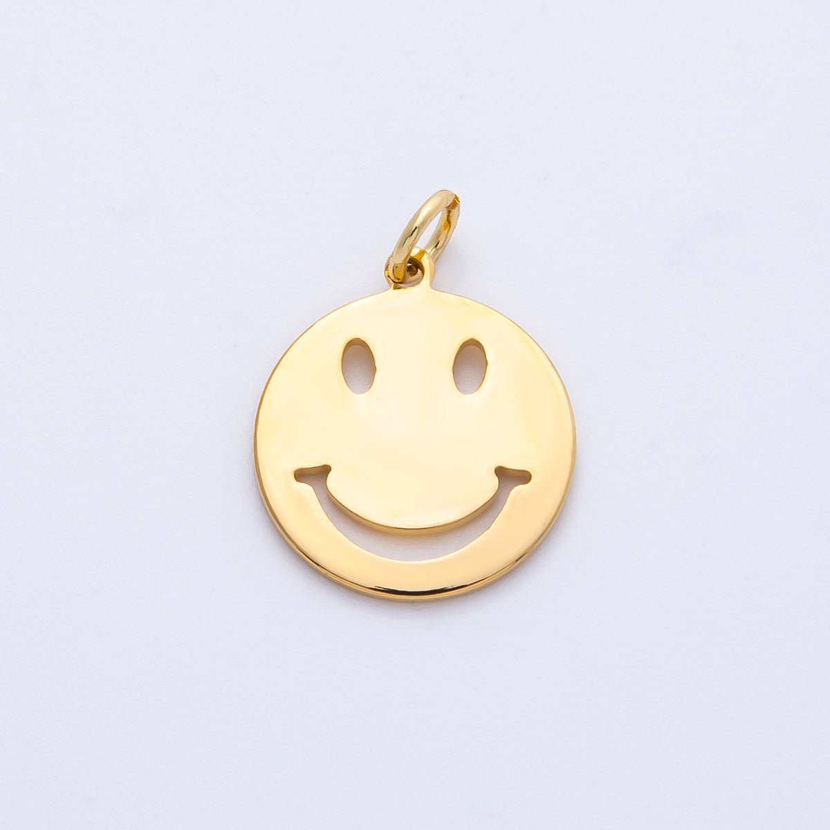 18K Gold PVD Stainless Steel 17mm Smiley Emoticon Open Mini Charm | Charms - 00364 - DLUXCA