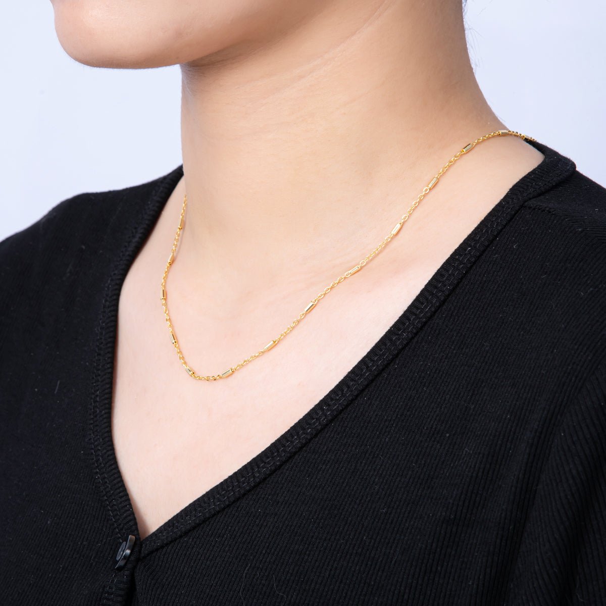 18K Gold PVD Stainless Steel 1.7mm Tube Satellite Chain 18 Inch Necklace w. Extender | WA - 04142 - DLUXCA