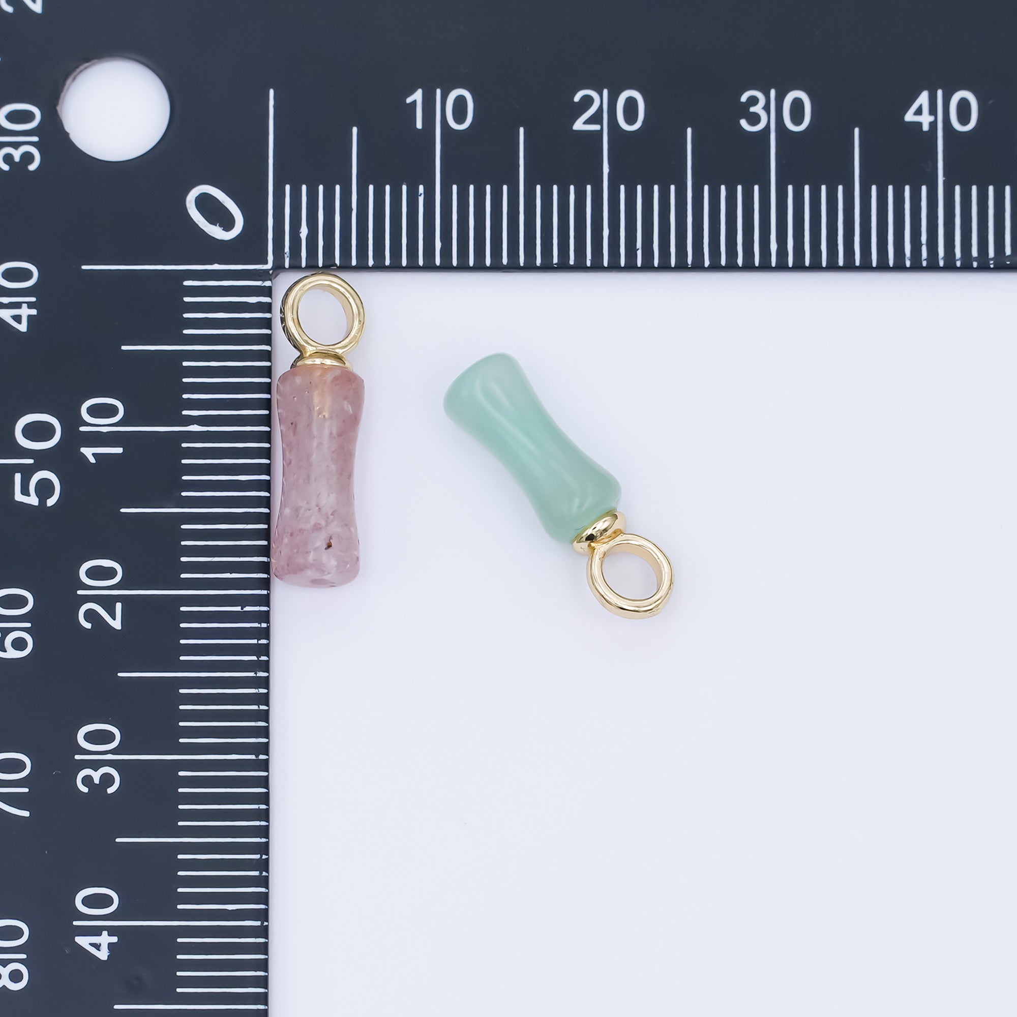 24K Gold Filled 18mm Natural Gemstone Pill Drop Charm in Carnelian, Amethyst, & Quartz | D-032 D-042 D-048