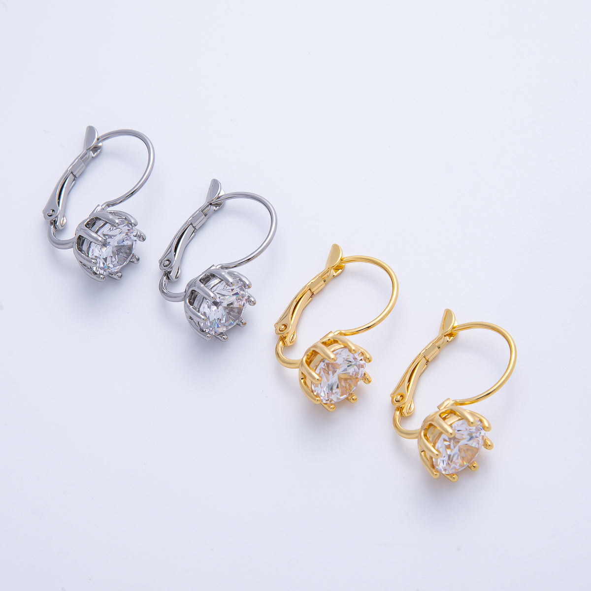 18K Gold Filled 20.3mm Clear CZ Round Lever Back Drop Earrings in Gold & Silver | AB1679 AB1680