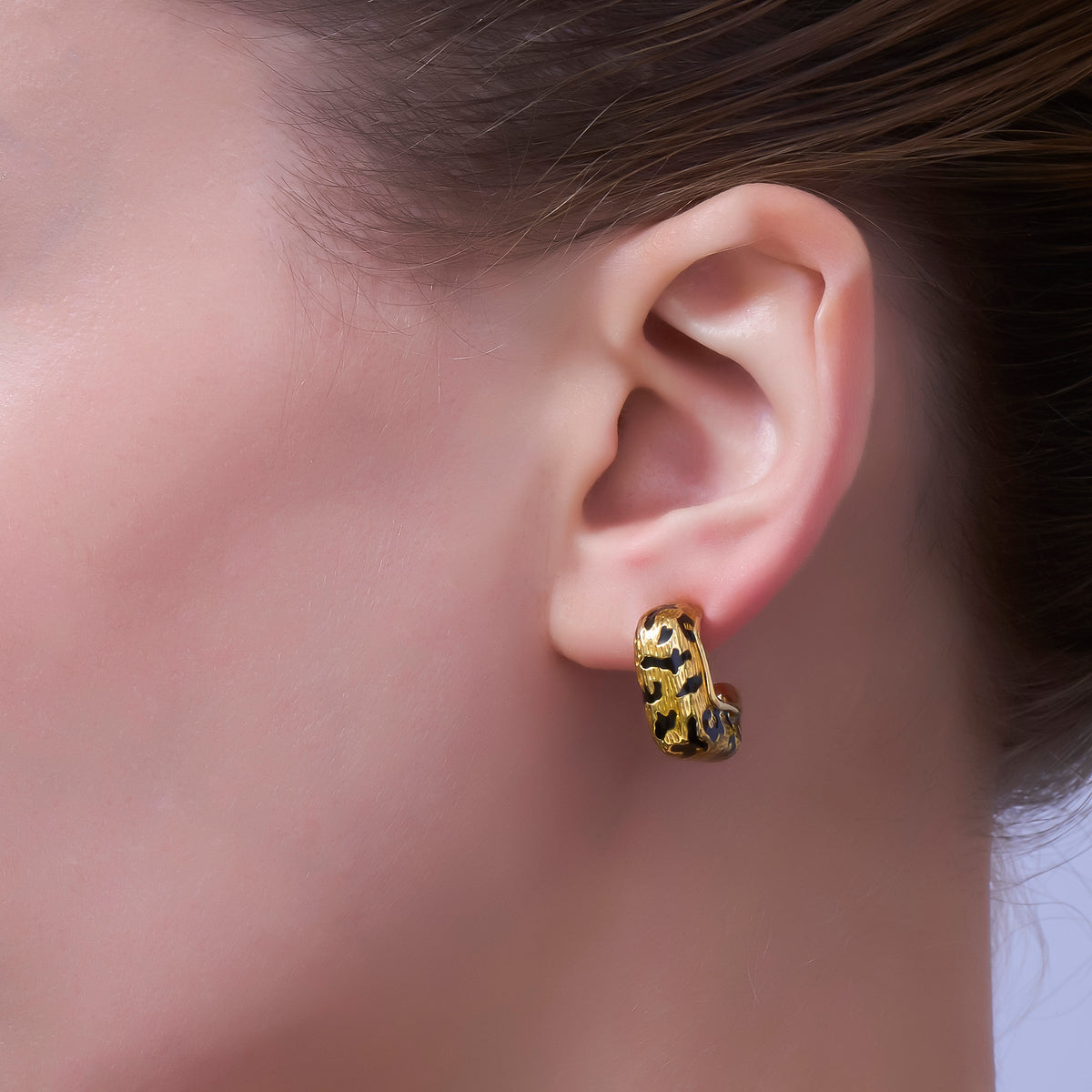 24K Gold Filled Cheetah Print Hoop Animal Print Stud Earrings | AB784