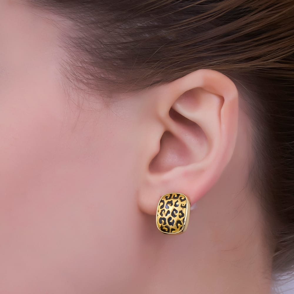24K Gold Filled Cheetah Print Rectangular Animal Print Stud Earrings | AB781