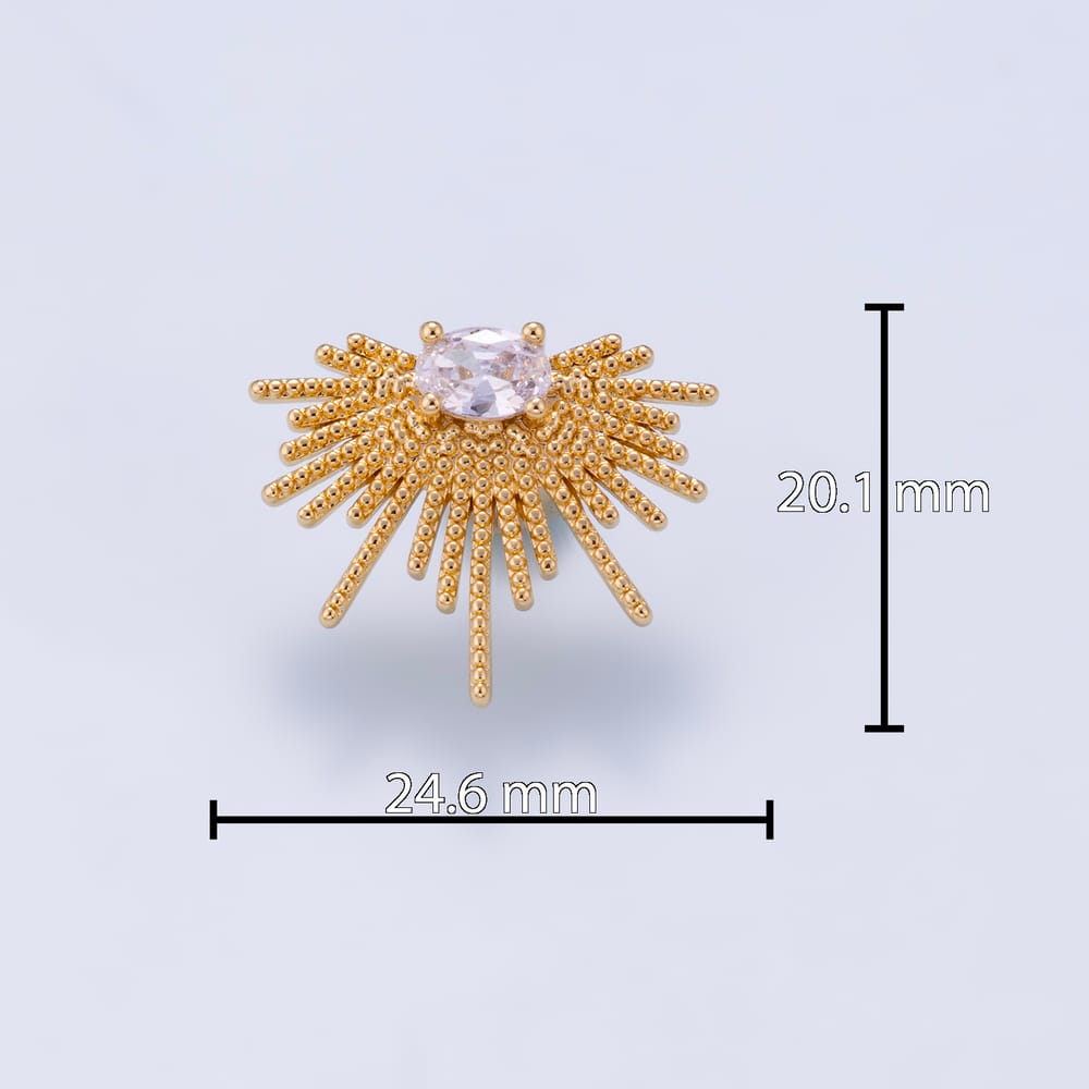 16K Gold Filled 20mm Clear CZ Oval Rope Geometric Sunburst Stud | Earrings-01262
