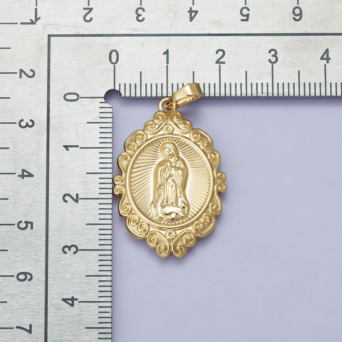 24K, 14K Gold Filled Miraculous Mother Mary Sunburst Artisan Religious Figure Pendant | H278 - DLUXCA