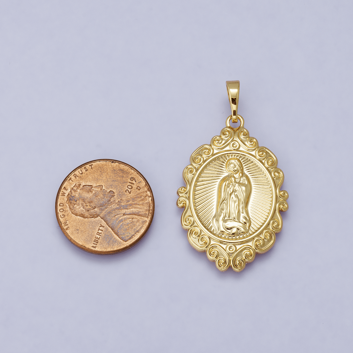 24K, 14K Gold Filled Miraculous Mother Mary Sunburst Artisan Religious Figure Pendant | H278 - DLUXCA
