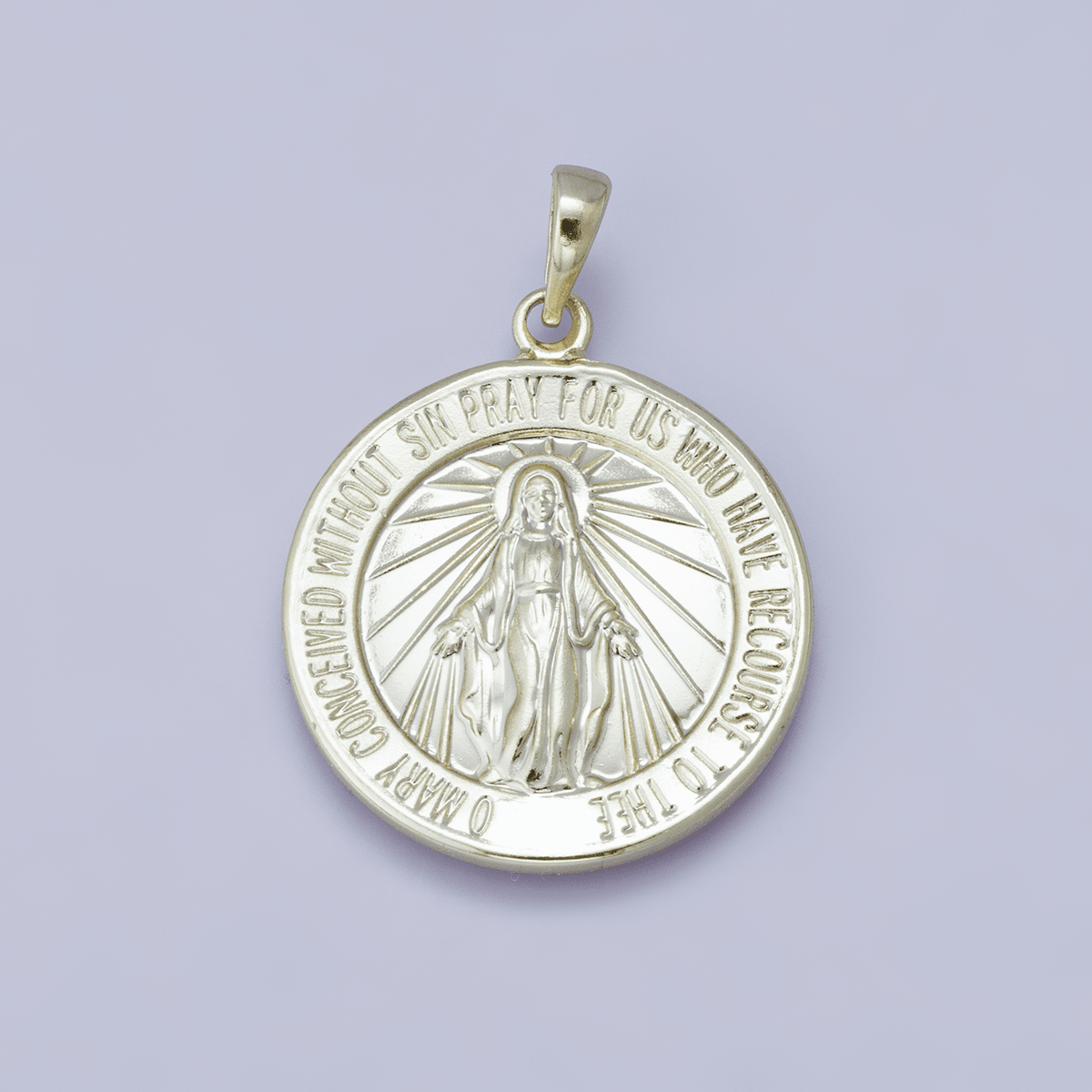 24K, 18K, 14K Gold Filled 29mm Holy Virgin Mary Round Medallion Religious Pendant | H00450 - DLUXCA
