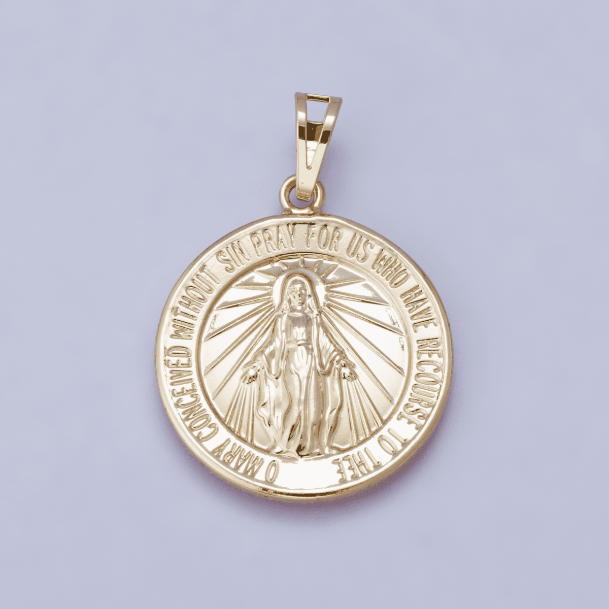 24K, 18K, 14K Gold Filled 29mm Holy Virgin Mary Round Medallion Religious Pendant | H00450 - DLUXCA
