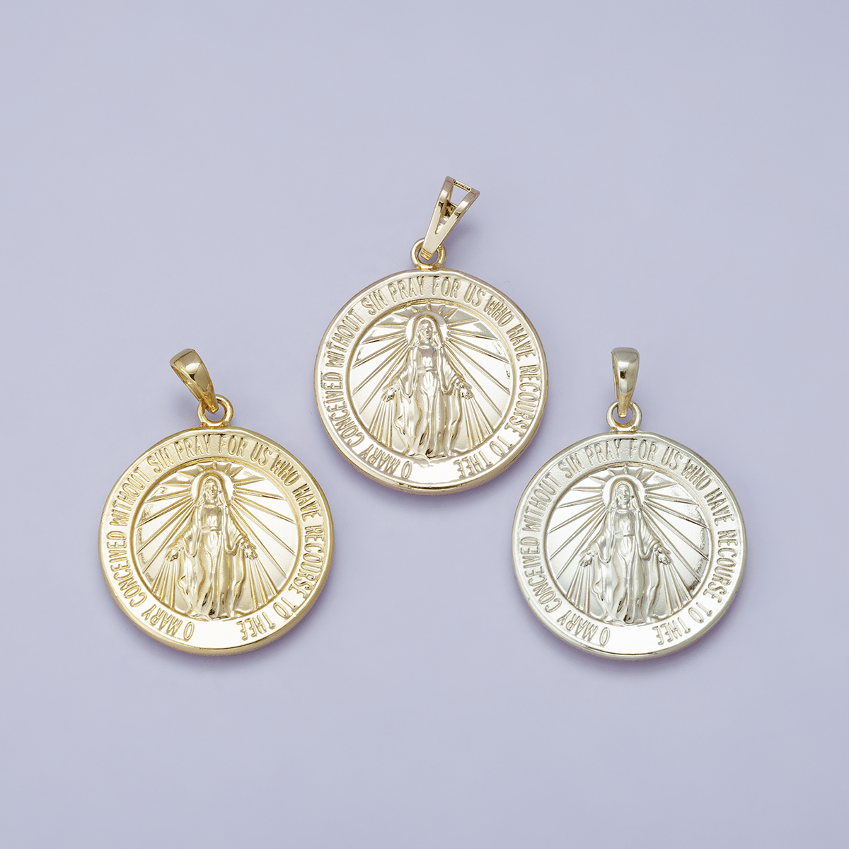 24K, 18K, 14K Gold Filled 29mm Holy Virgin Mary Round Medallion Religious Pendant | H00450 - DLUXCA
