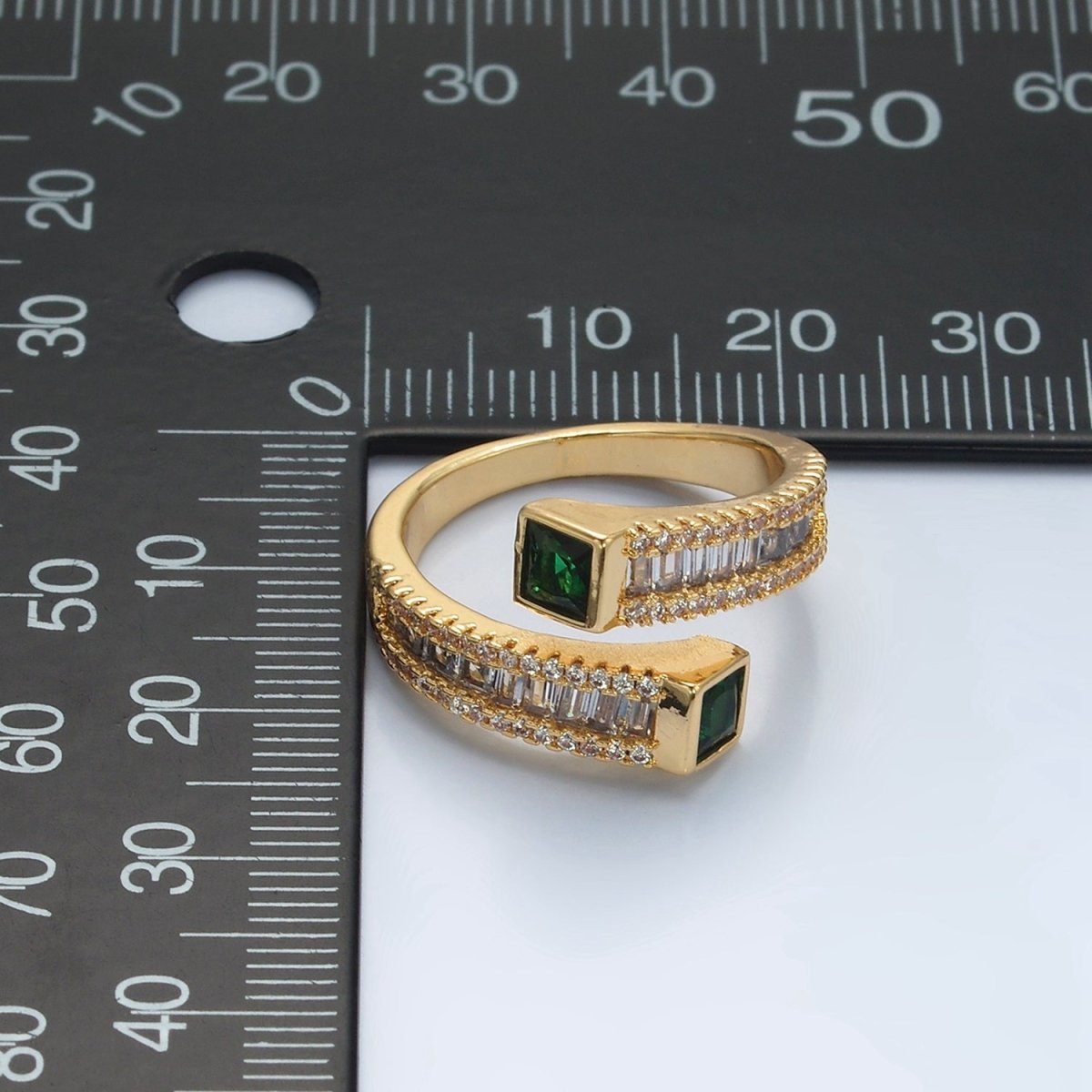 24K God Filled Red, Green CZ Baguette Micro Paved Wrap Ring | U349 U366 - DLUXCA