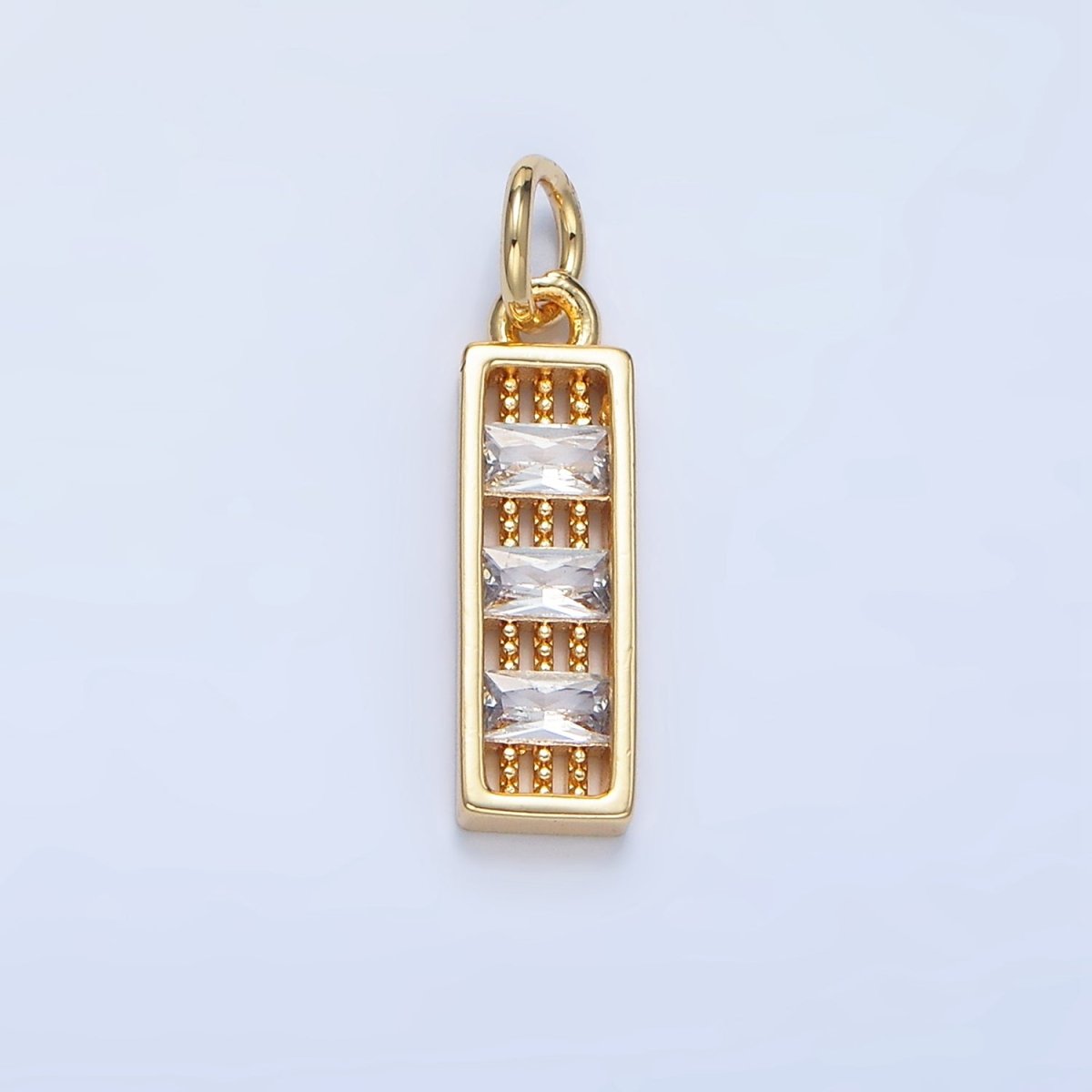 24K Gold Clear CZ Triple Baguette Linear Bar Charm | X933 - DLUXCA