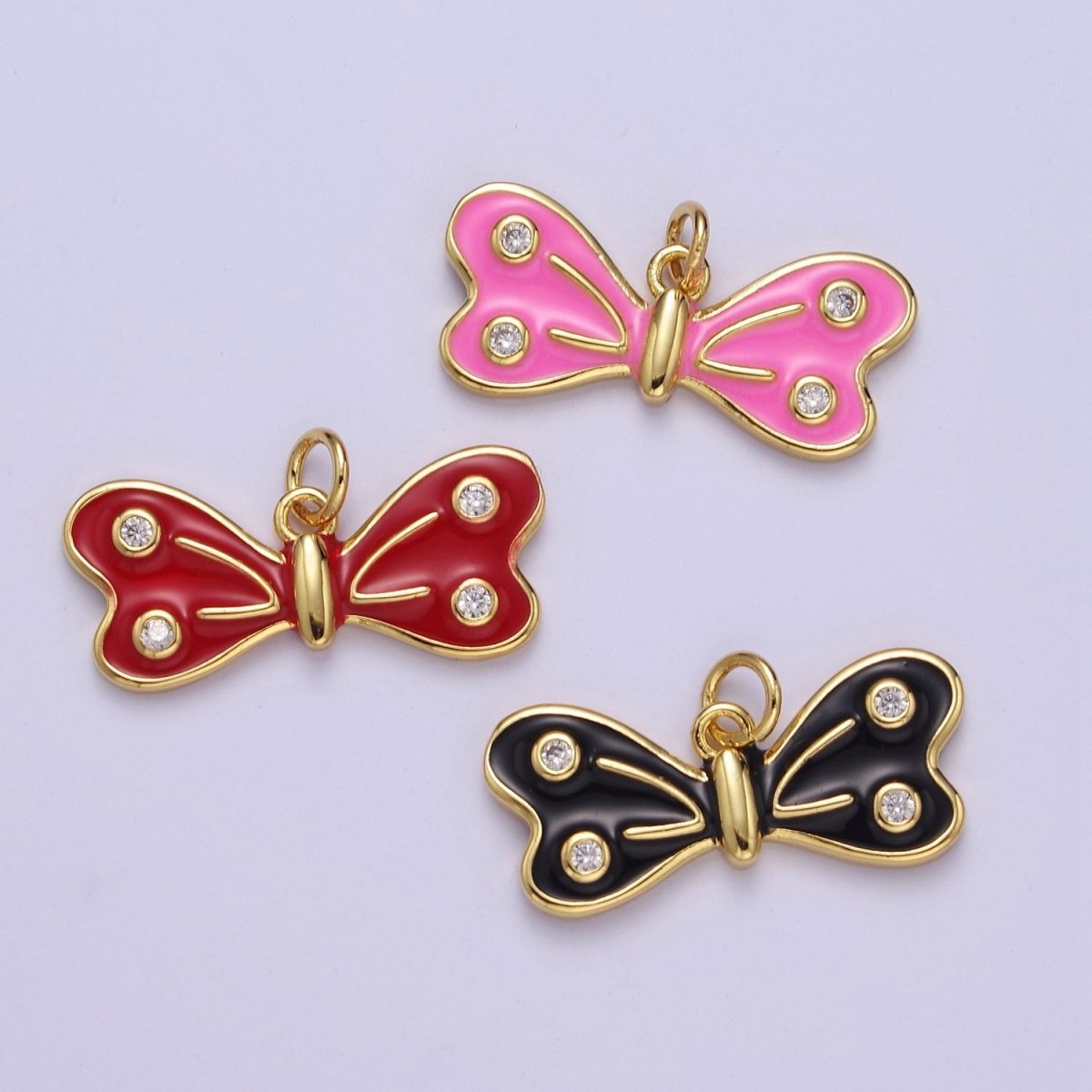 24k gold fill enamel butterfly charm, mini butterfly charm, animal gold butterfly e-765 e-766 e-767 - DLUXCA