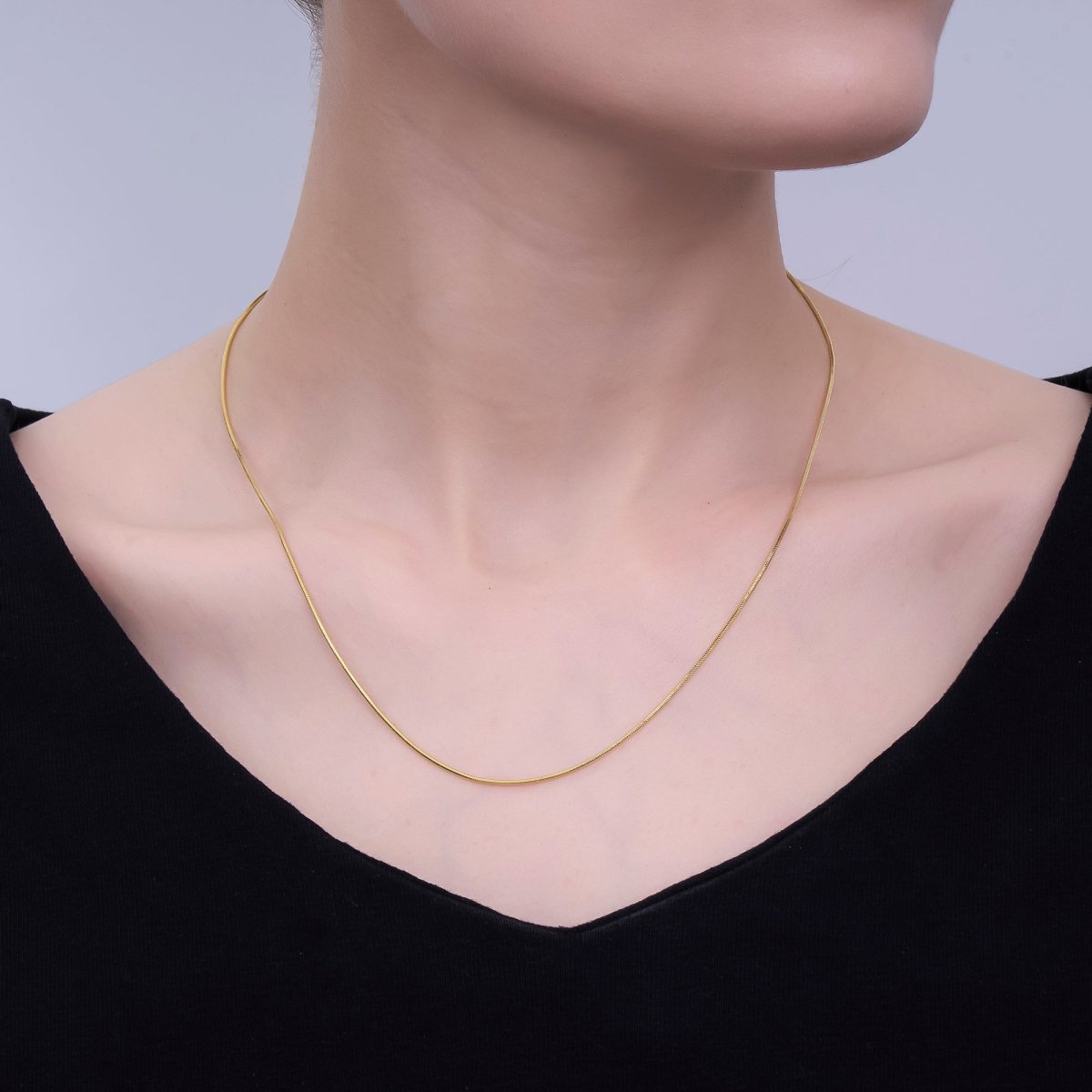 24K Gold Filled 0.9mm Cocoon Snake 17.5 Inch Chain Necklace | WA - 3233 - DLUXCA
