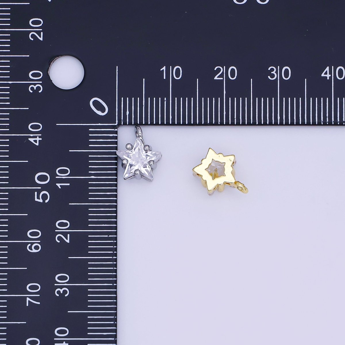 24K Gold Filled 10.5mm Clear CZ Celestial Star Mini Charm in Gold & Silver | AJ295 - DLUXCA