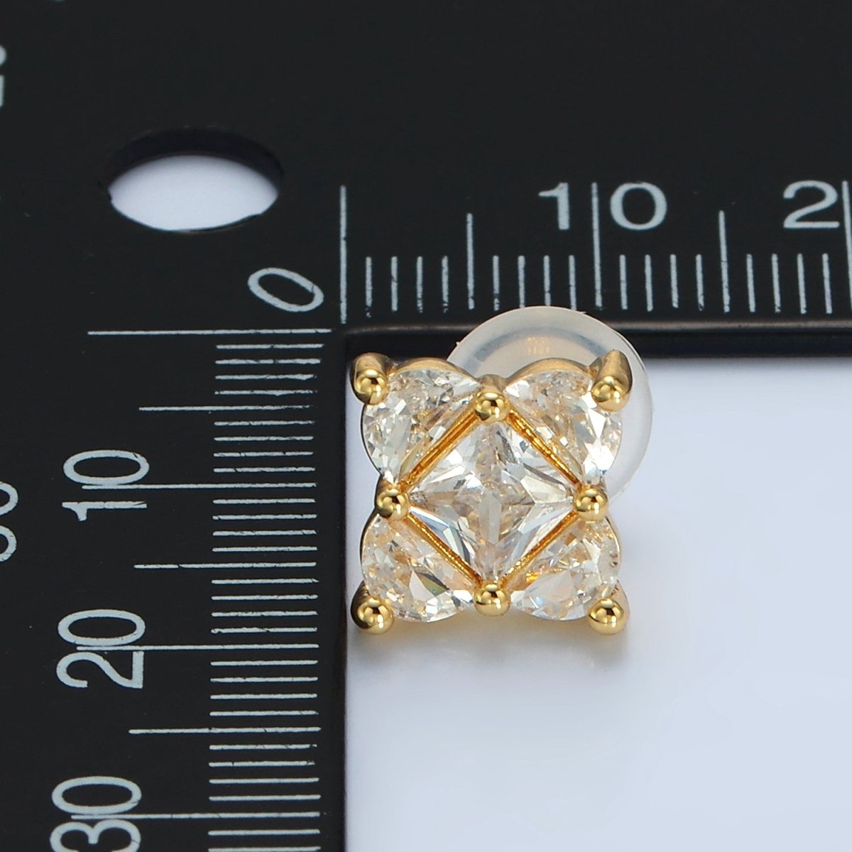 24K Gold Filled 10.5mm Clear CZ Geometric Flower CZ Stud Earrings | AB1225 - DLUXCA