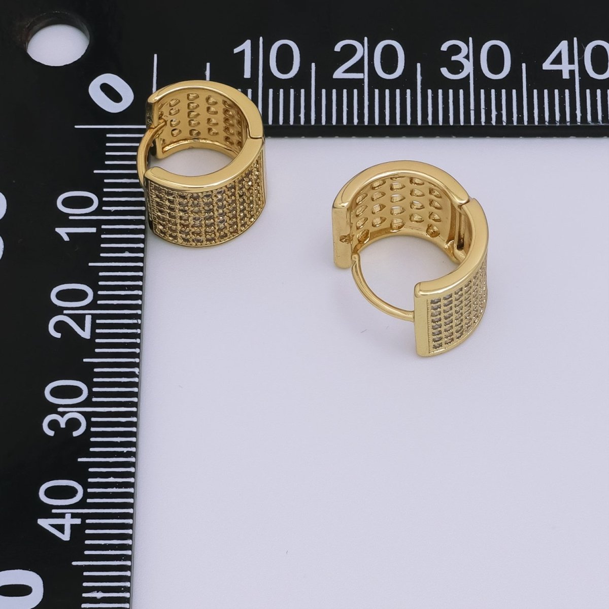 24K Gold Filled 10.5mm Wide Micro Paved Cartilage Huggie Earrings | T014 - DLUXCA