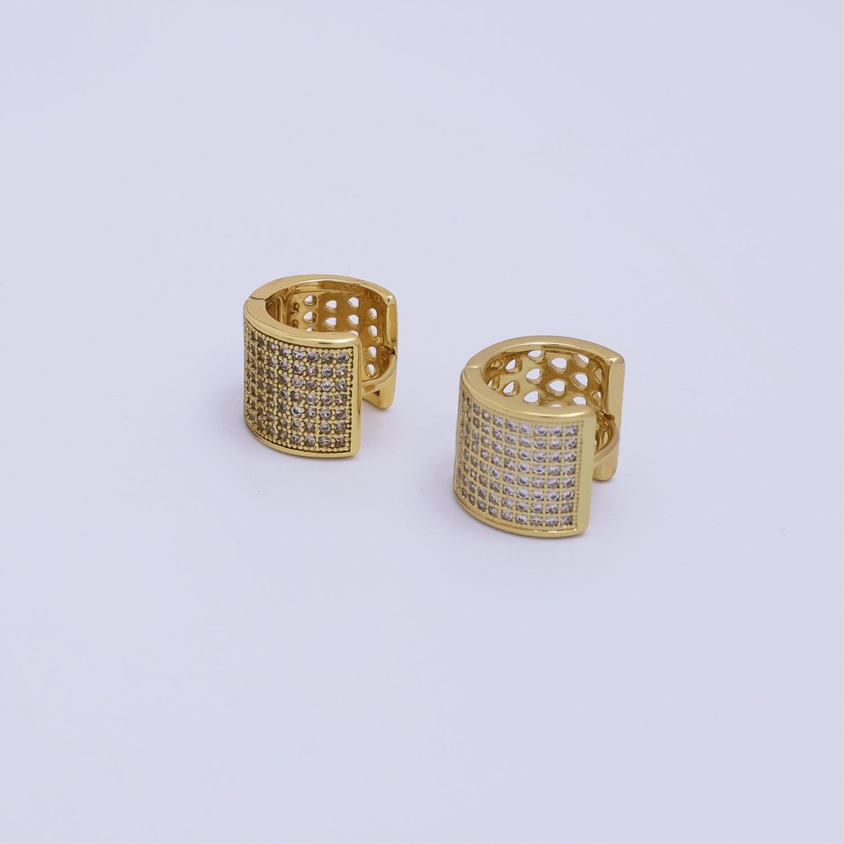 24K Gold Filled 10.5mm Wide Micro Paved Cartilage Huggie Earrings | T014 - DLUXCA