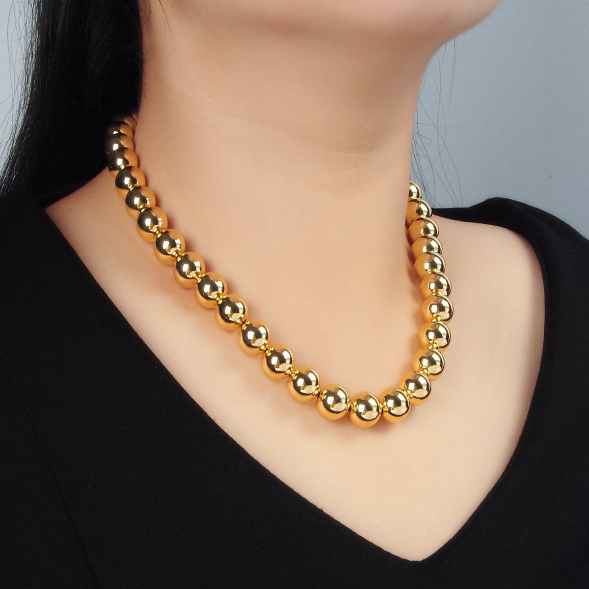 24K Gold Filled 10mm, 12mm, 14mm Beaded Bubble Magnetic Closure 18.5 Inch Necklace | WA - 2635 ~ WA - 2637 - DLUXCA