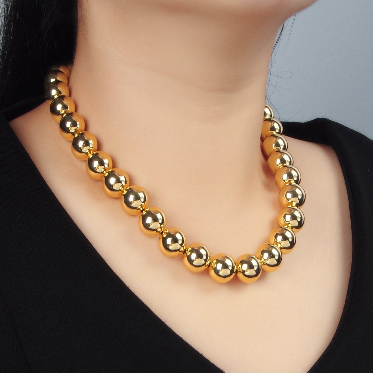 24K Gold Filled 10mm, 12mm, 14mm Beaded Bubble Magnetic Closure 18.5 Inch Necklace | WA - 2635 ~ WA - 2637 - DLUXCA