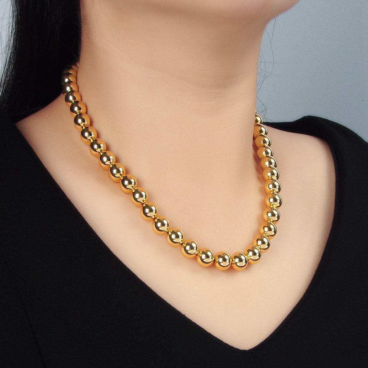 24K Gold Filled 10mm, 12mm, 14mm Beaded Bubble Magnetic Closure 18.5 Inch Necklace | WA - 2635 ~ WA - 2637 - DLUXCA