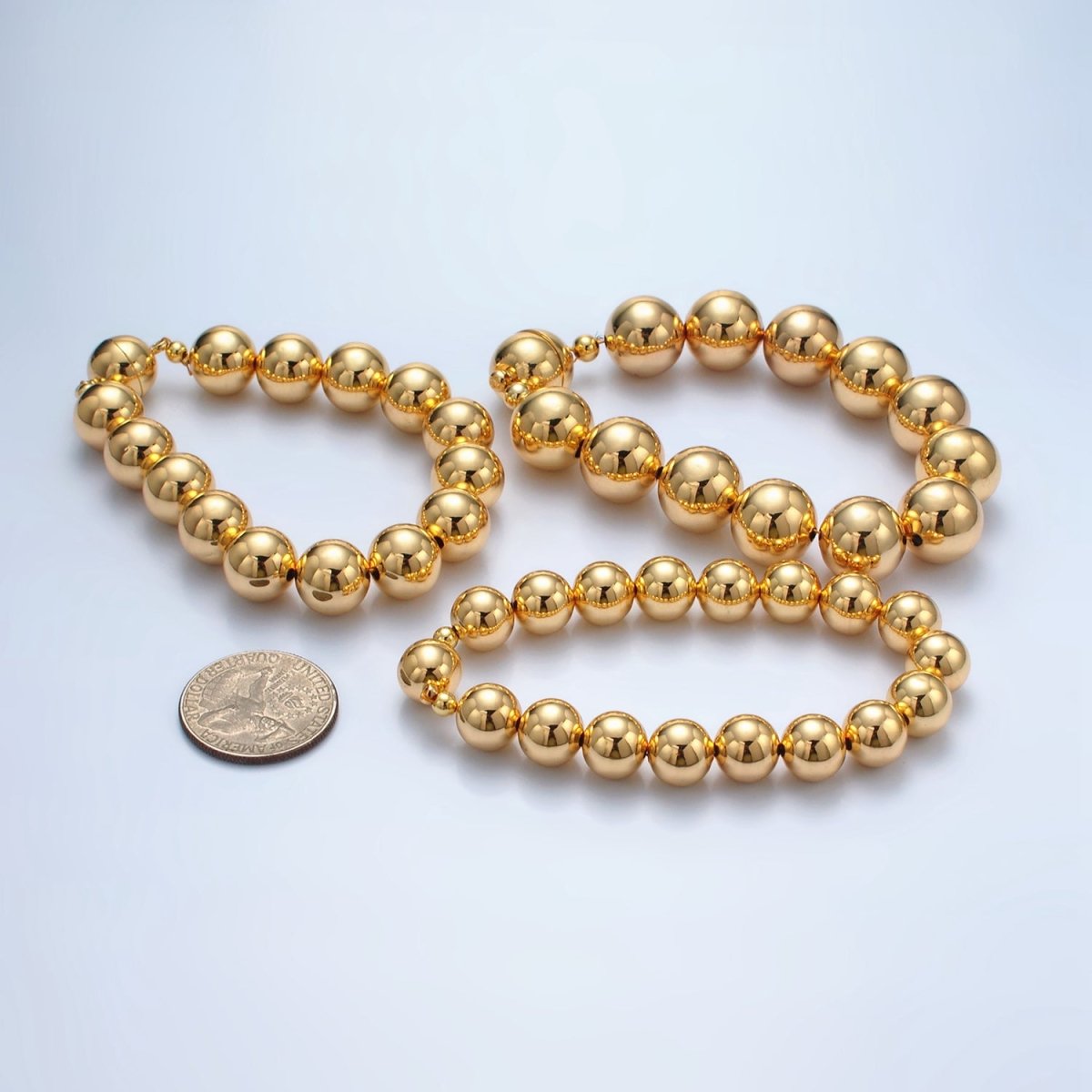 24K Gold Filled 10mm, 12mm, 14mm Beaded Bubble Magnetic Closure Bracelet | WA - 2638 ~ WA - 2640 - DLUXCA