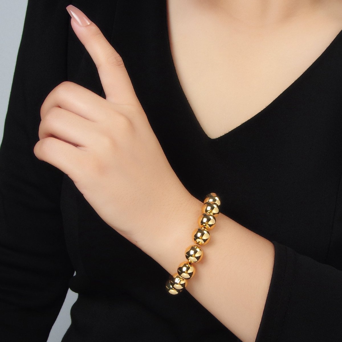 24K Gold Filled 10mm, 12mm, 14mm Beaded Bubble Magnetic Closure Bracelet | WA - 2638 ~ WA - 2640 - DLUXCA