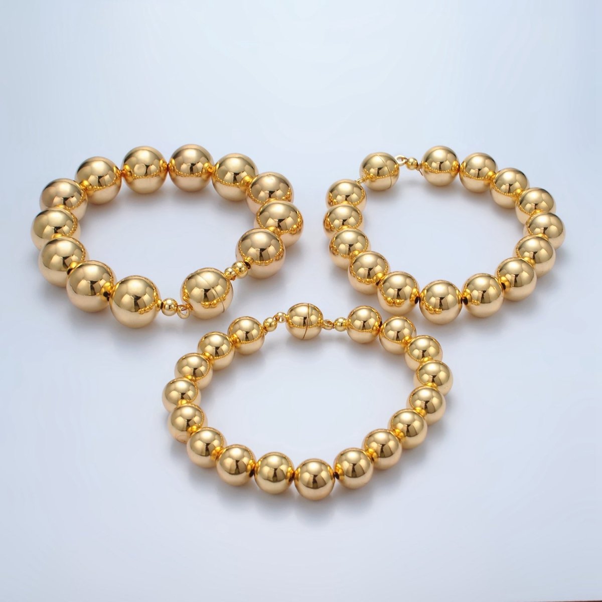 24K Gold Filled 10mm, 12mm, 14mm Beaded Bubble Magnetic Closure Bracelet | WA - 2638 ~ WA - 2640 - DLUXCA