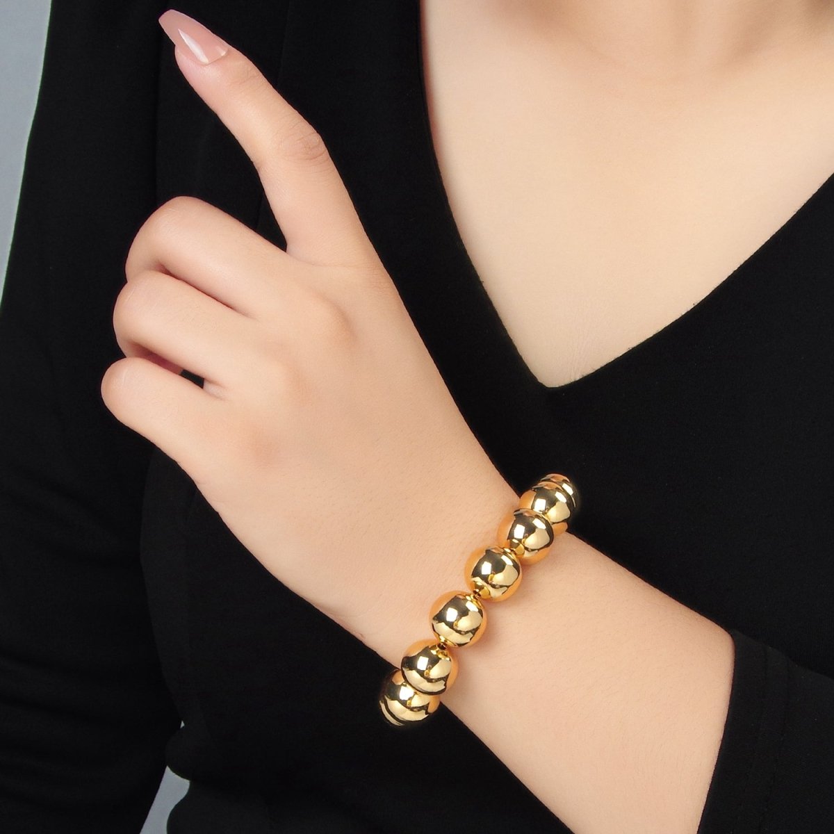 24K Gold Filled 10mm, 12mm, 14mm Beaded Bubble Magnetic Closure Bracelet | WA - 2638 ~ WA - 2640 - DLUXCA