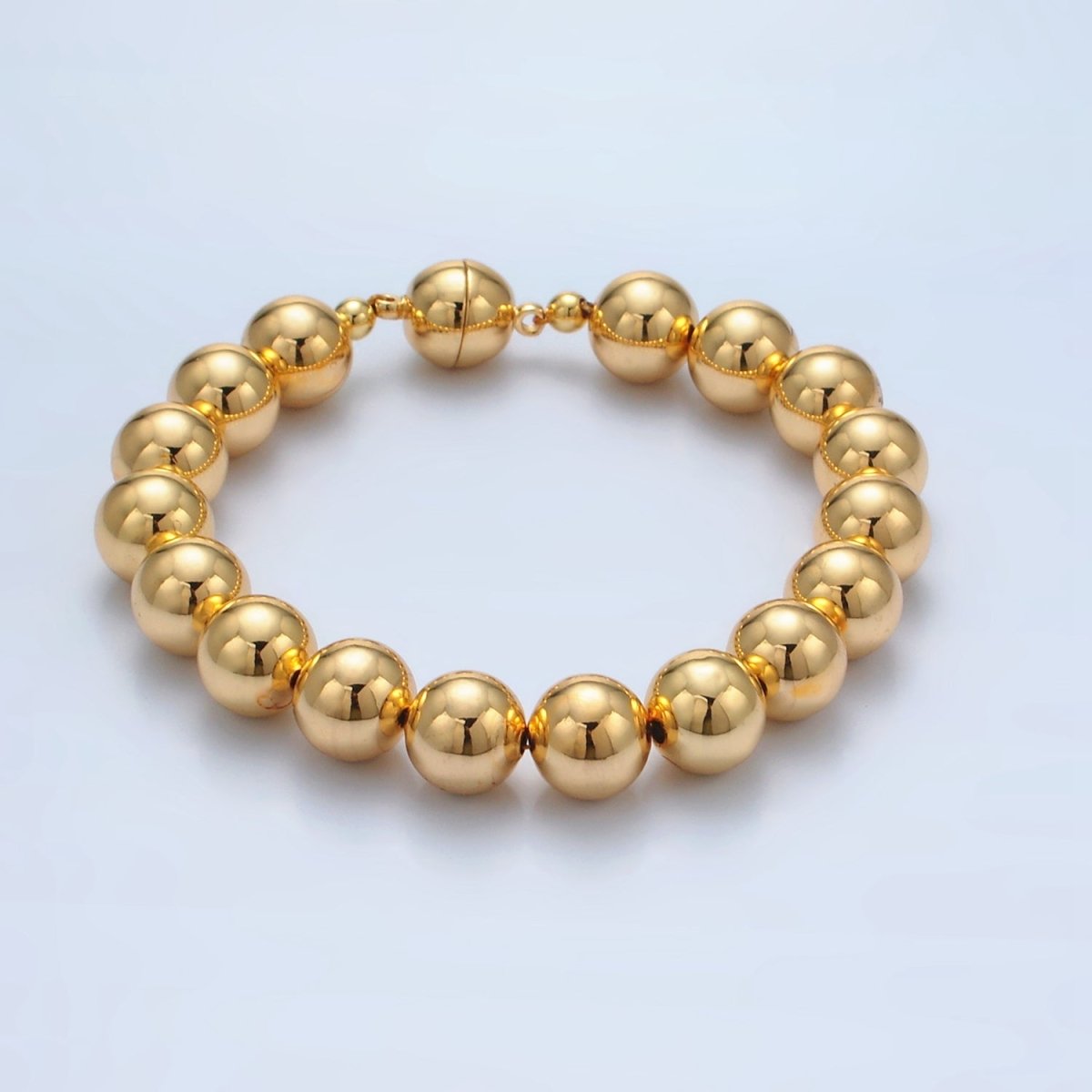 24K Gold Filled 10mm, 12mm, 14mm Beaded Bubble Magnetic Closure Bracelet | WA - 2638 ~ WA - 2640 - DLUXCA