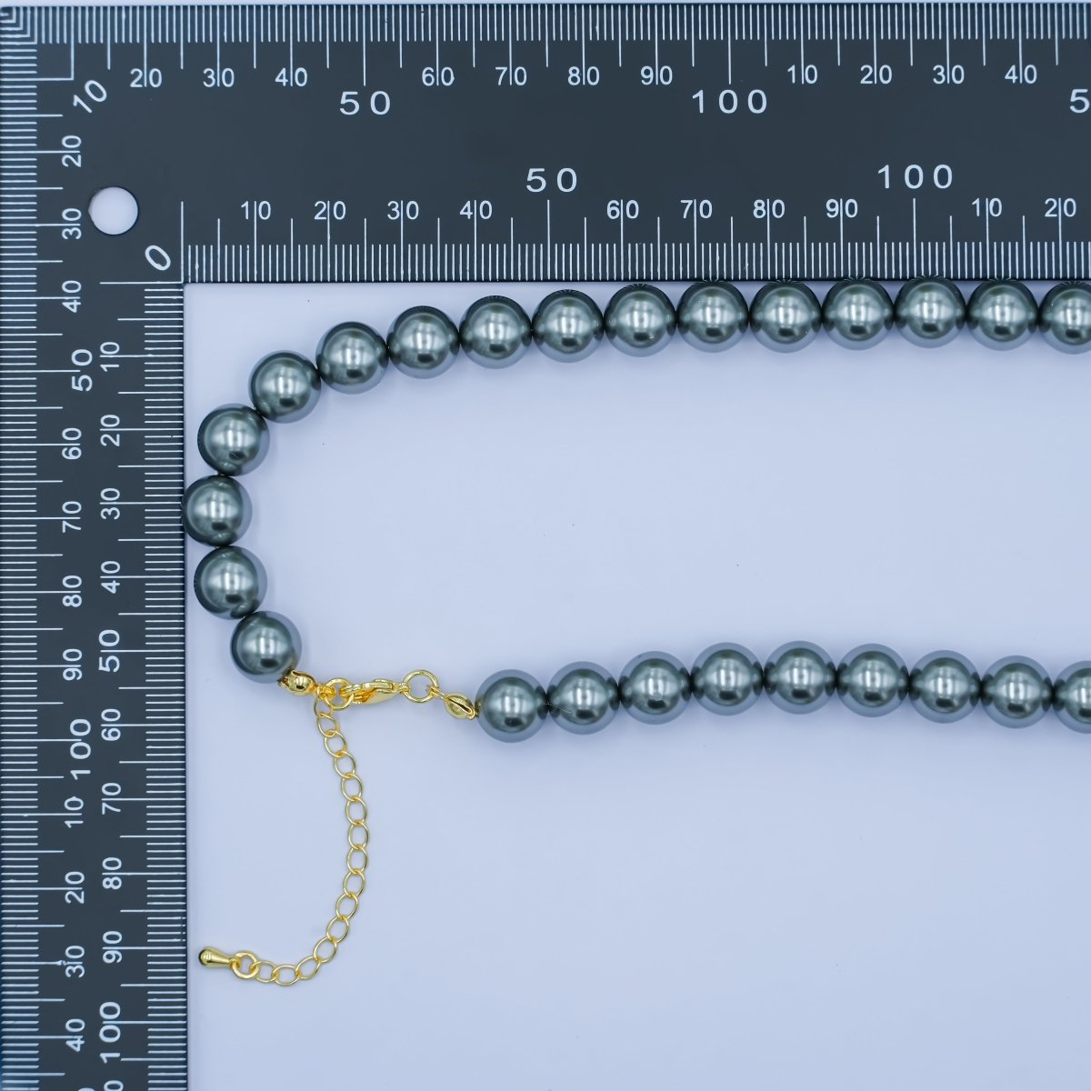 24K Gold Filled 10mm, 8mm, 6mm, 4mm, 3mm Black Round Shell Pearl 17 Inch Necklace | WA - 2843 ~ WA - 2847 - DLUXCA