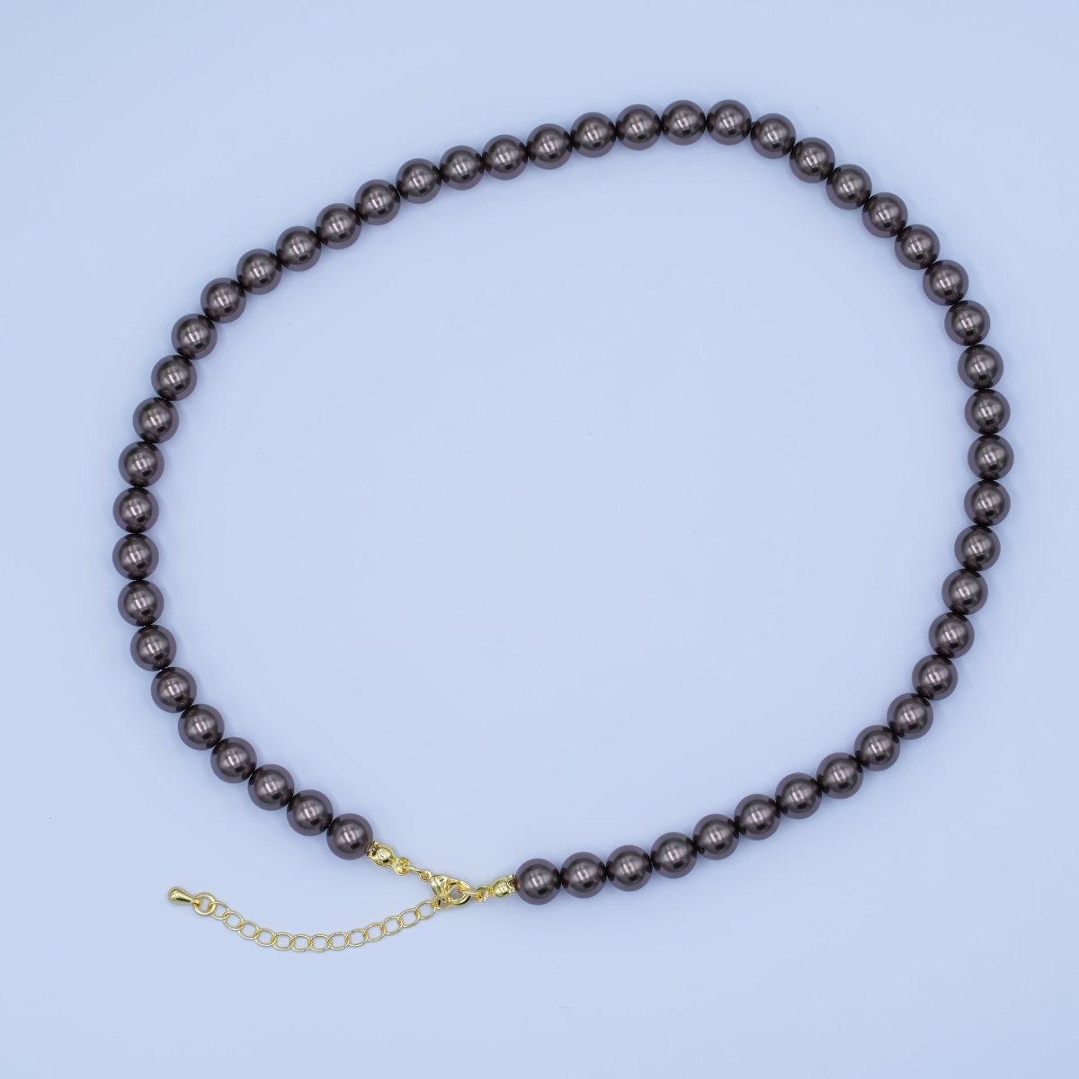 24K Gold Filled 10mm, 8mm, 6mm, 4mm, 3mm Brown Round Shell Pearl 17 Inch Necklace | WA - 2815 ~ WA - 2819 - DLUXCA