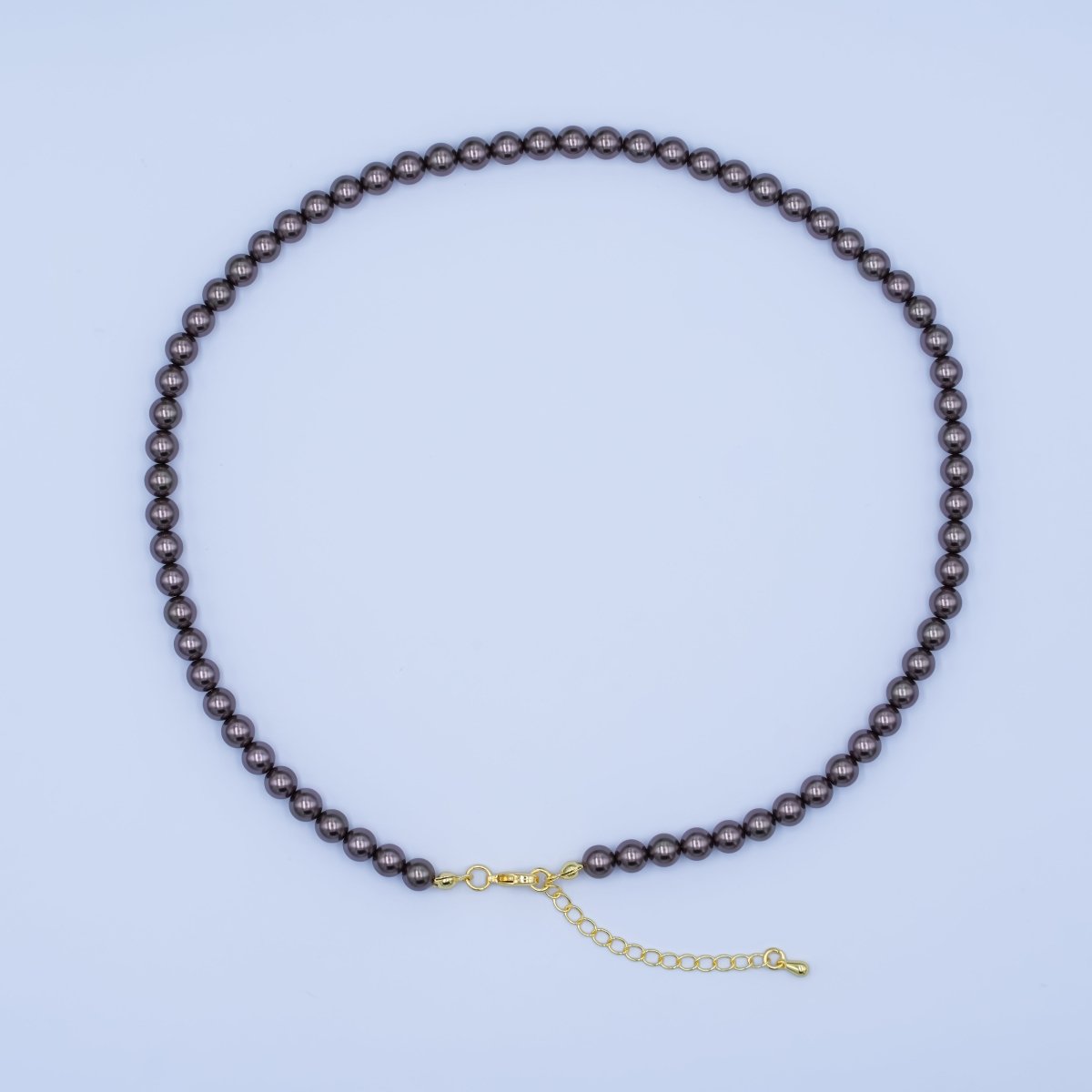 24K Gold Filled 10mm, 8mm, 6mm, 4mm, 3mm Brown Round Shell Pearl 17 Inch Necklace | WA - 2815 ~ WA - 2819 - DLUXCA