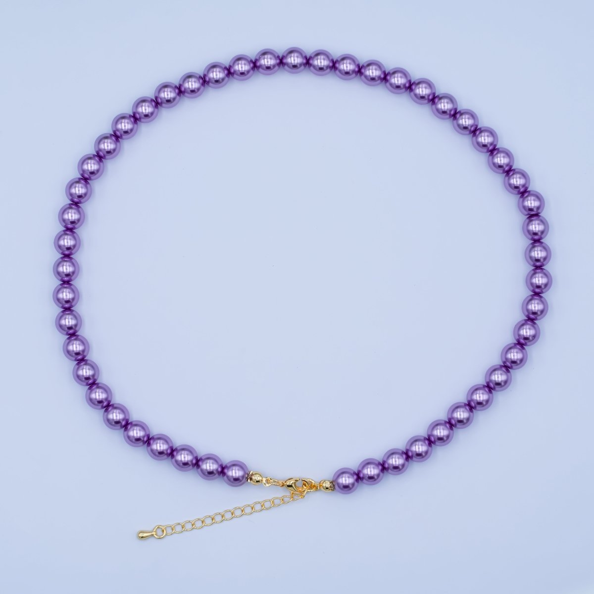 24K Gold Filled 10mm, 8mm, 6mm, 4mm, 3mm Dark Purple Round Shell Pearl 17 Inch Necklace | WA - 2835 ~ WA - 2831 - DLUXCA