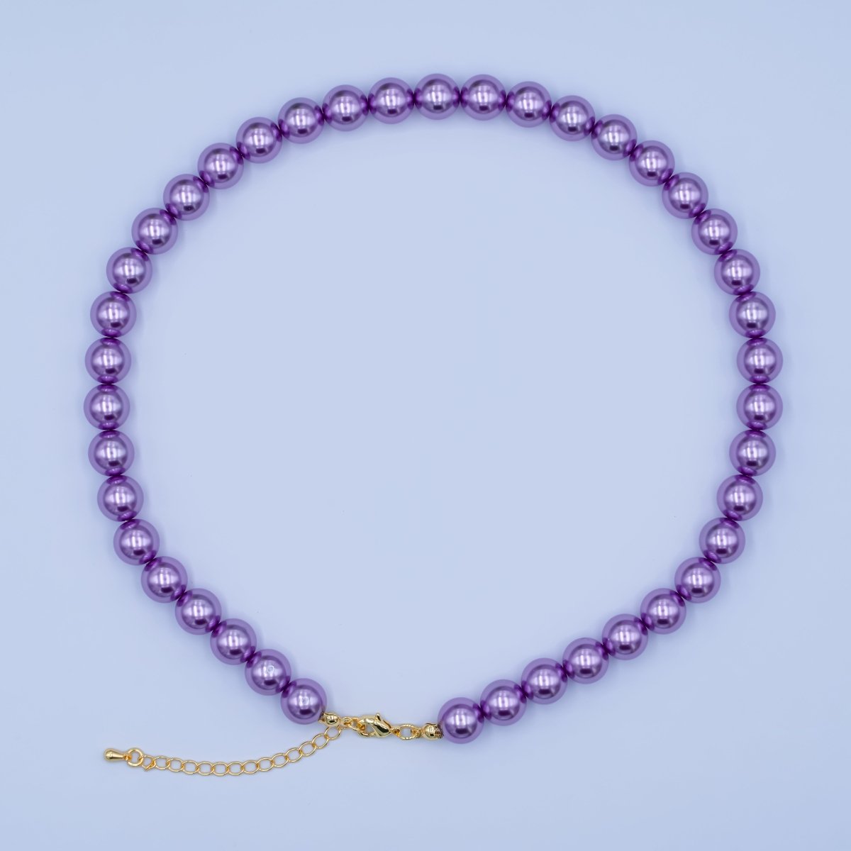 24K Gold Filled 10mm, 8mm, 6mm, 4mm, 3mm Dark Purple Round Shell Pearl 17 Inch Necklace | WA - 2835 ~ WA - 2831 - DLUXCA