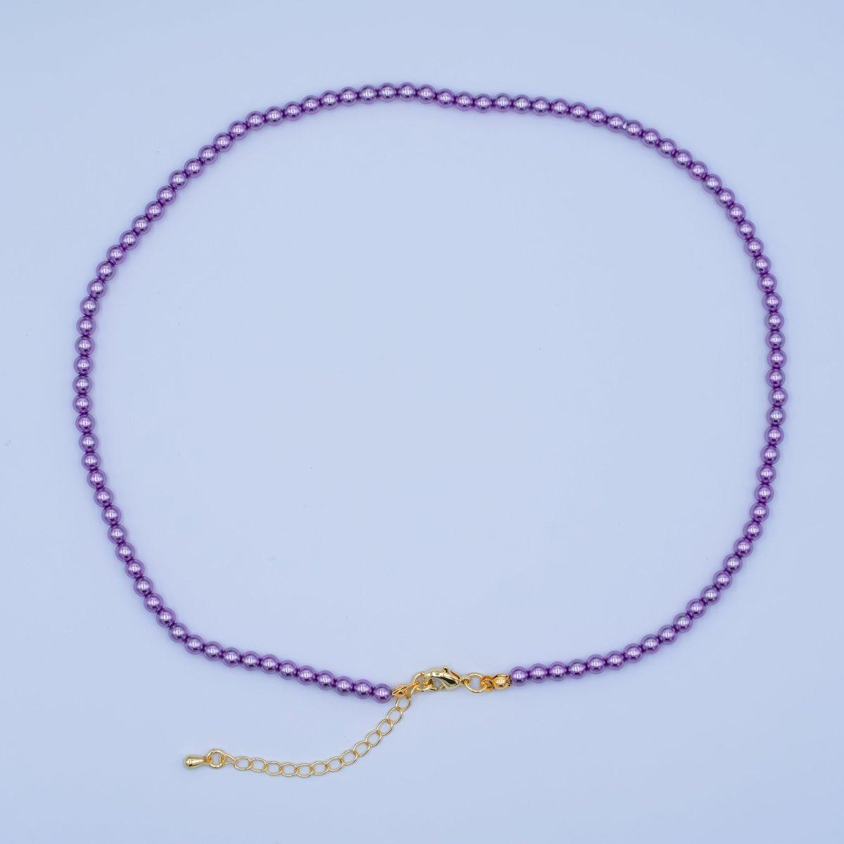 24K Gold Filled 10mm, 8mm, 6mm, 4mm, 3mm Dark Purple Round Shell Pearl 17 Inch Necklace | WA - 2835 ~ WA - 2831 - DLUXCA