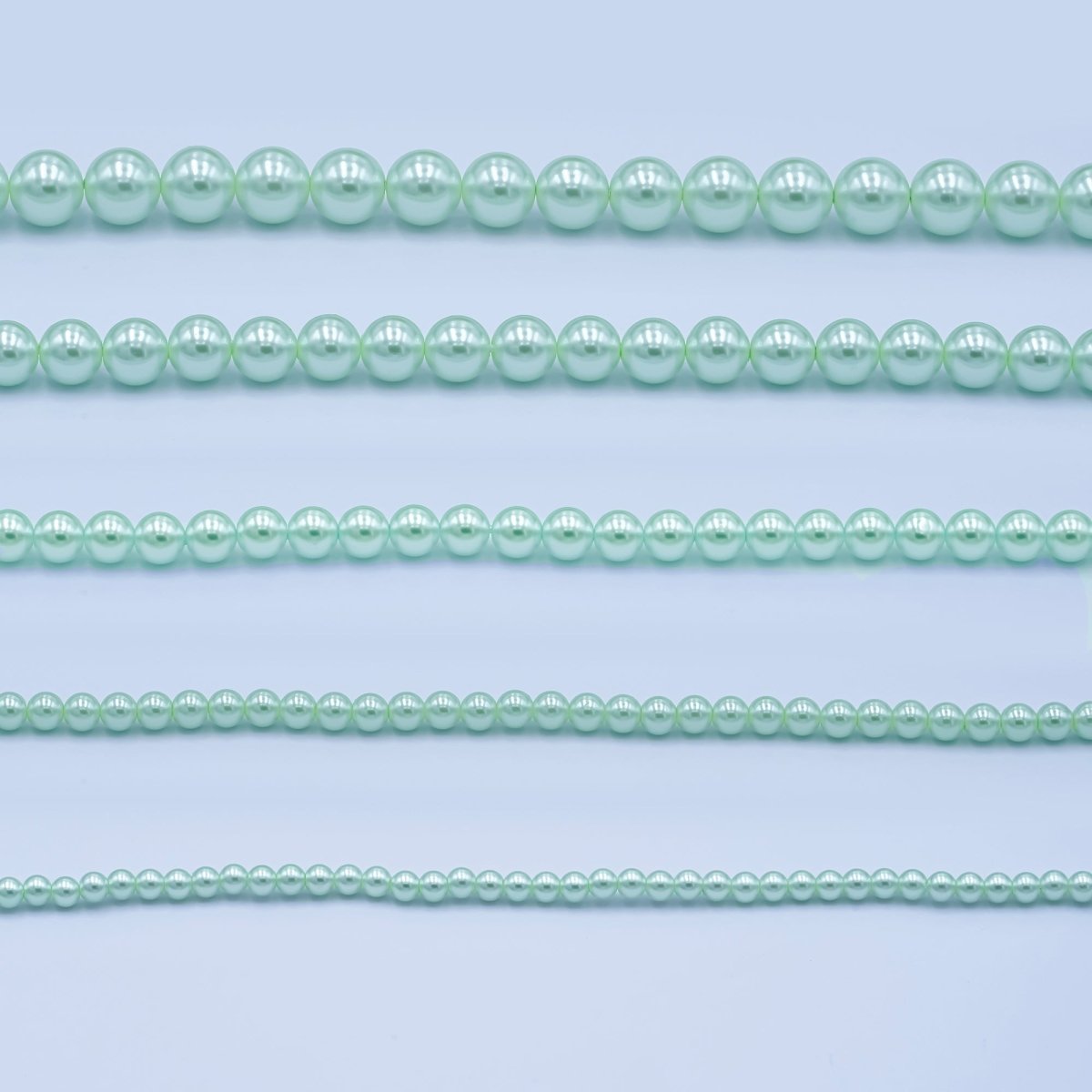 24K Gold Filled 10mm, 8mm, 6mm, 4mm, 3mm Green Round Shell Pearl 17 Inch Necklace | WA - 2800 ~ WA - 2804 - DLUXCA