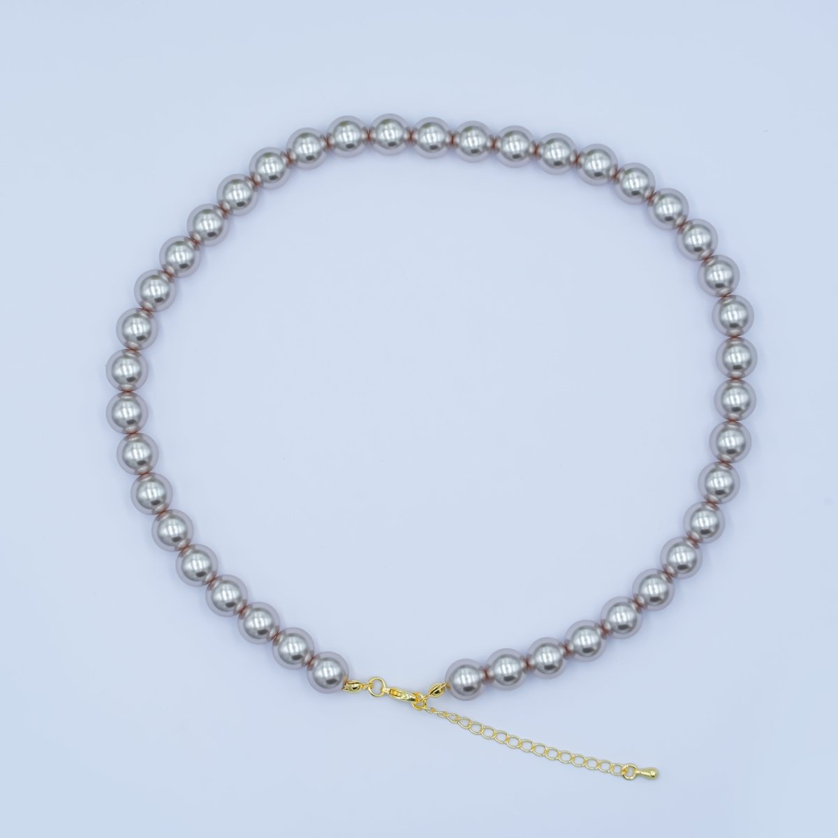 24K Gold Filled 10mm, 8mm, 6mm, 4mm, 3mm Grey Round Shell Pearl 17 Inch Necklace | WA - 2826 ~ WA - 2830 - DLUXCA