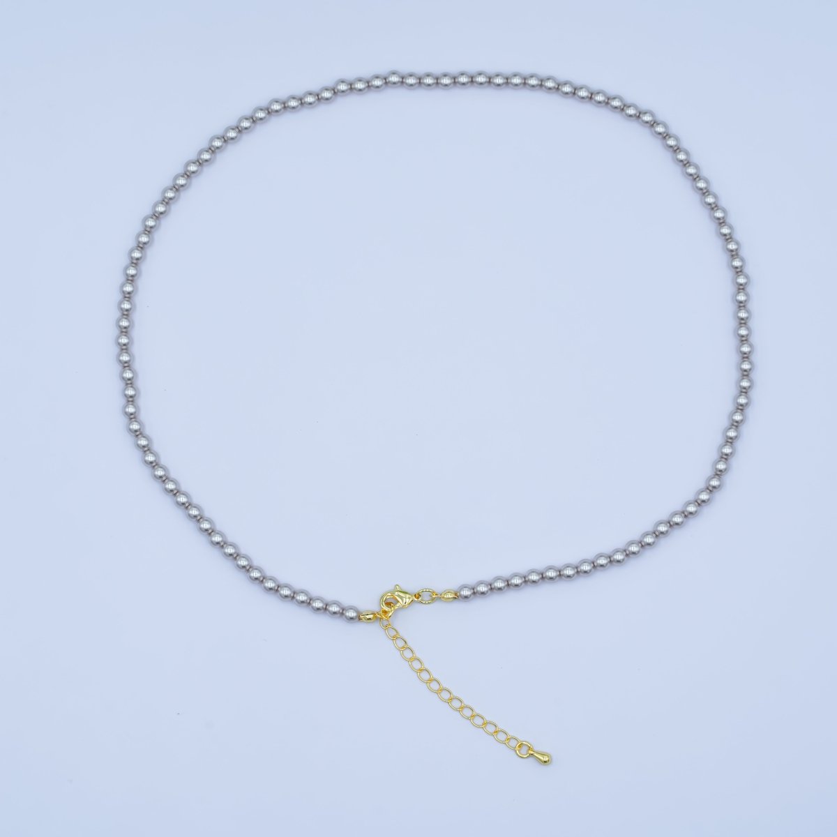 24K Gold Filled 10mm, 8mm, 6mm, 4mm, 3mm Grey Round Shell Pearl 17 Inch Necklace | WA - 2826 ~ WA - 2830 - DLUXCA