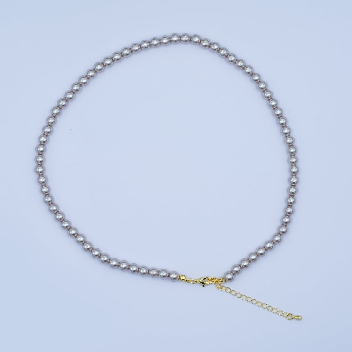 24K Gold Filled 10mm, 8mm, 6mm, 4mm, 3mm Grey Round Shell Pearl 17 Inch Necklace | WA - 2826 ~ WA - 2830 - DLUXCA