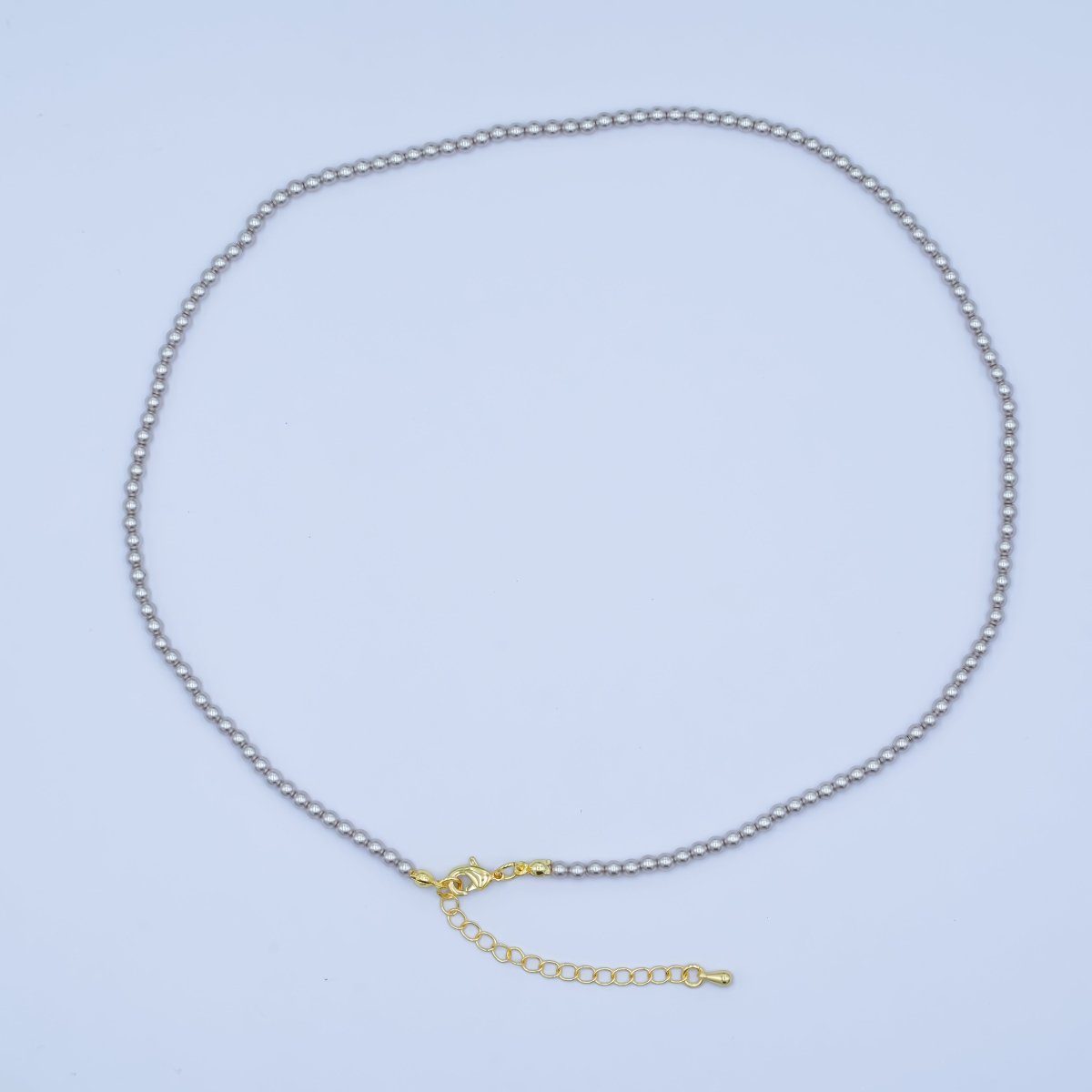 24K Gold Filled 10mm, 8mm, 6mm, 4mm, 3mm Grey Round Shell Pearl 17 Inch Necklace | WA - 2826 ~ WA - 2830 - DLUXCA